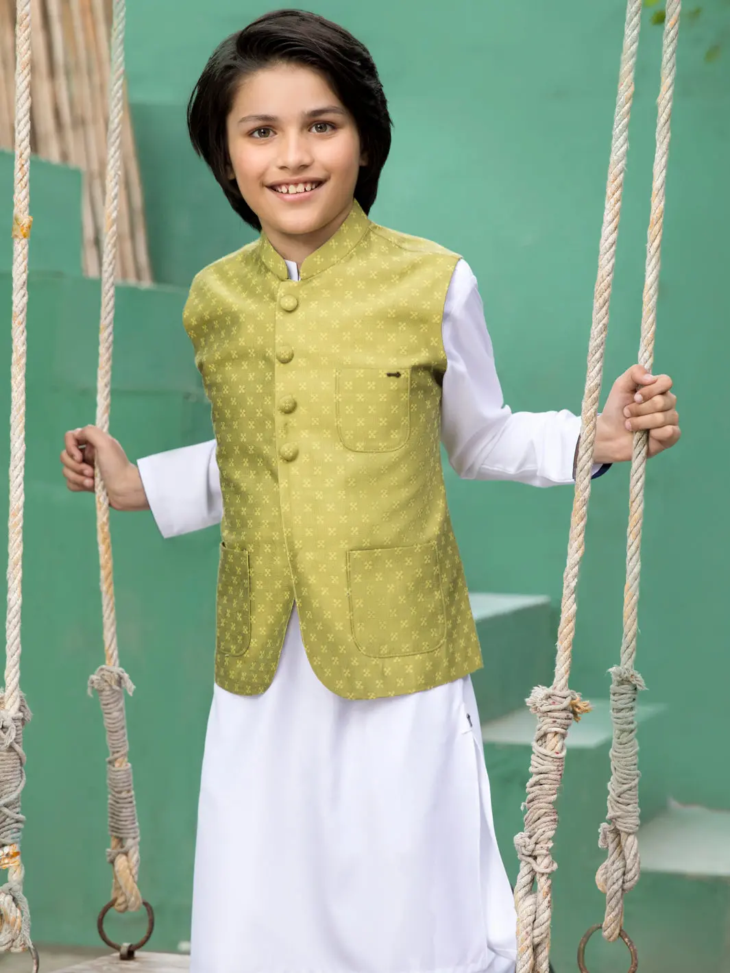 Green Blended Boy Waistcoat - Alt-Wc-001 1
