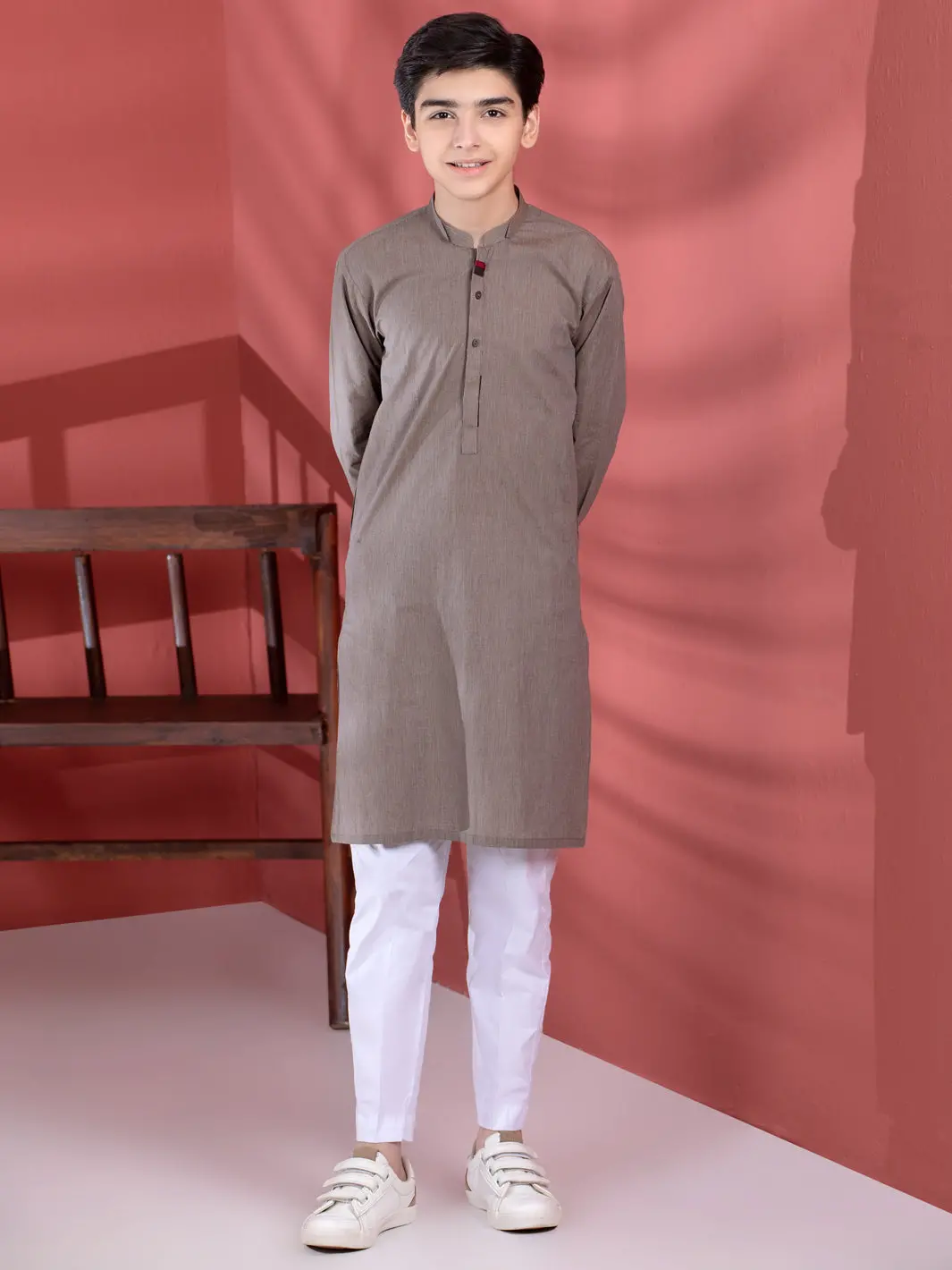 Light Brown Cotton Boy Kurta - Alt-K-009B 1