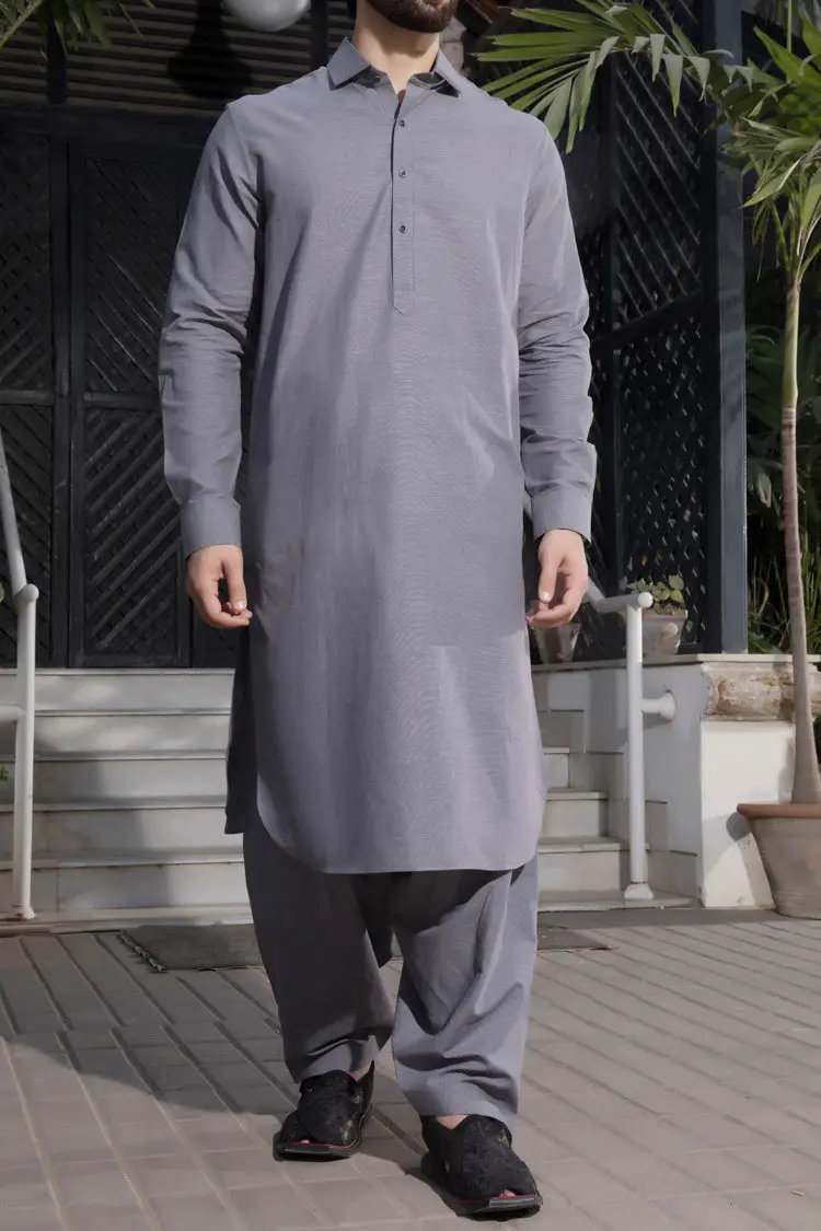 Grey Cotton Kameez Shalwar - Alwa-Ks-071 1