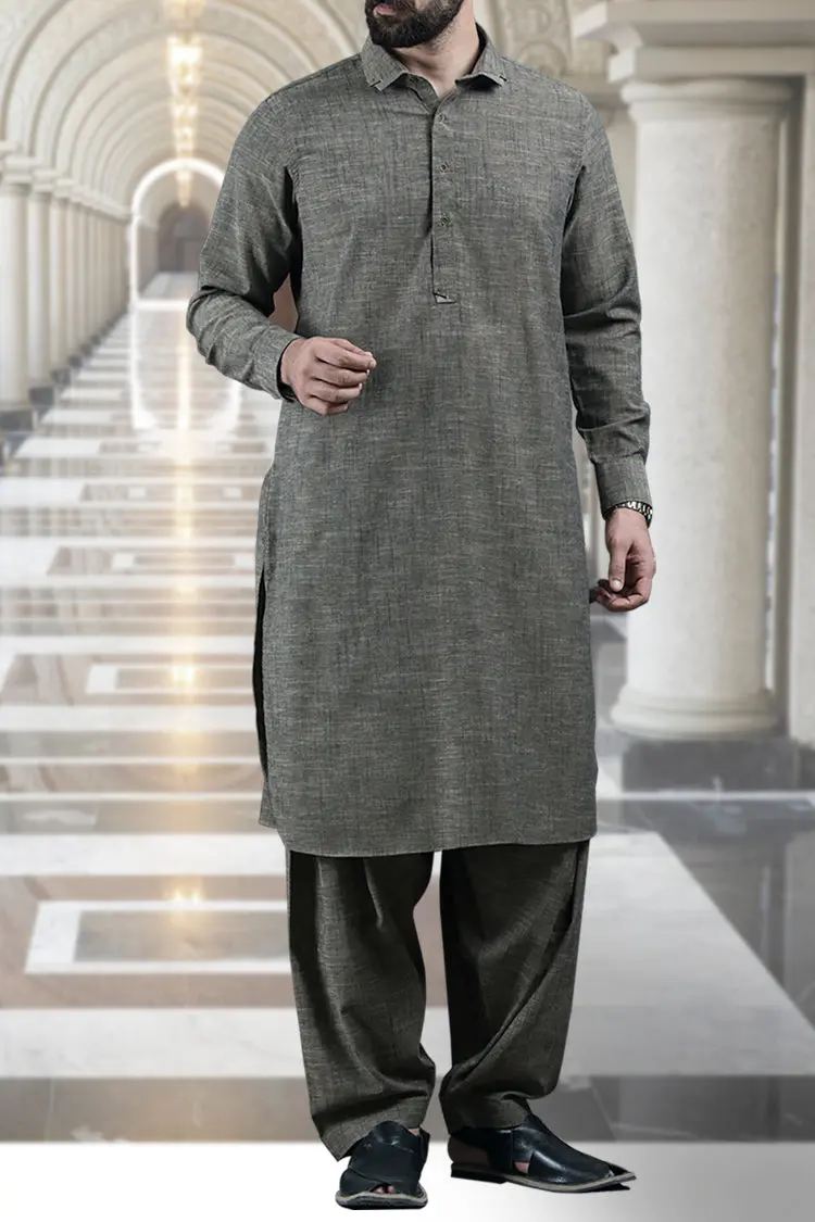 Khaaki Cotton Kameez Shalwar - Alwa-Ks-098 1