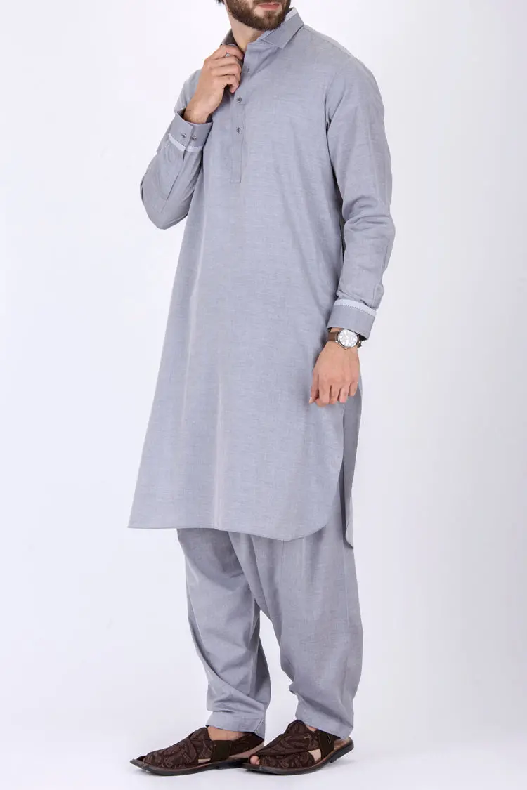 Ash Grey Cotton Kameez Shalwar - Alwa-Ks-104 1