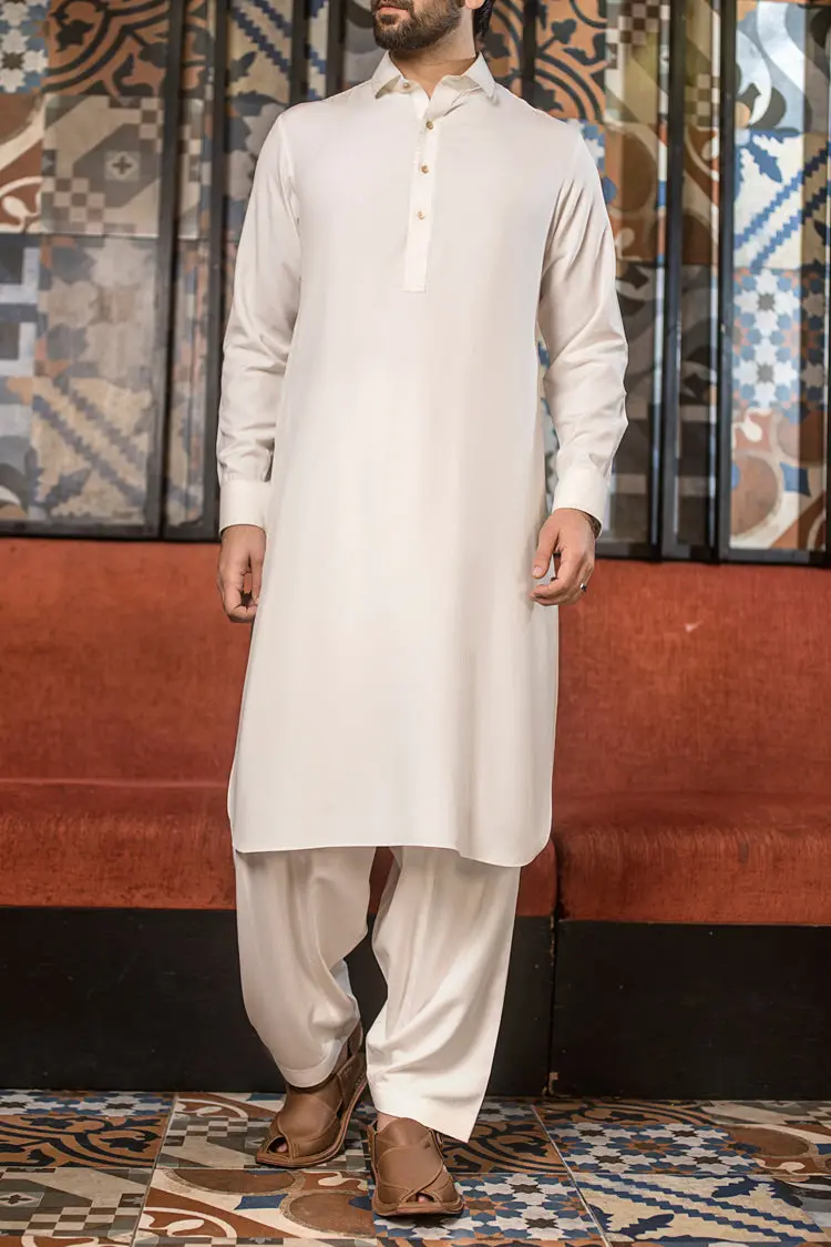 White Blended Kameez Shalwar - Alwa-Ks-117 1