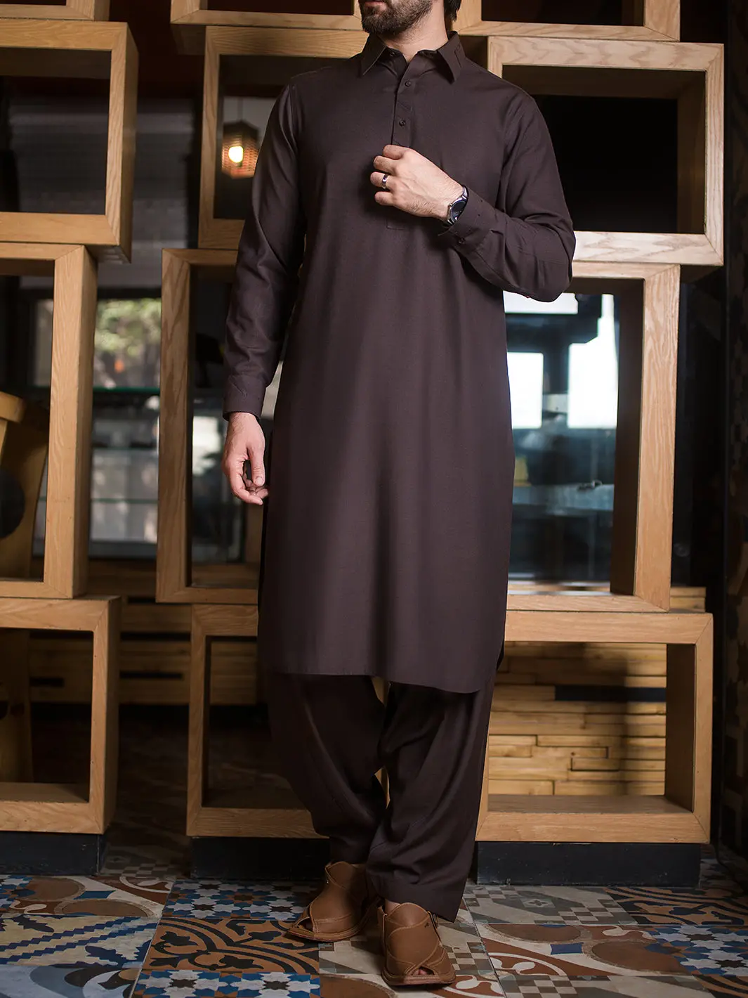 Brown Blended Kameez Shalwar - Alwa-Ks-122 1