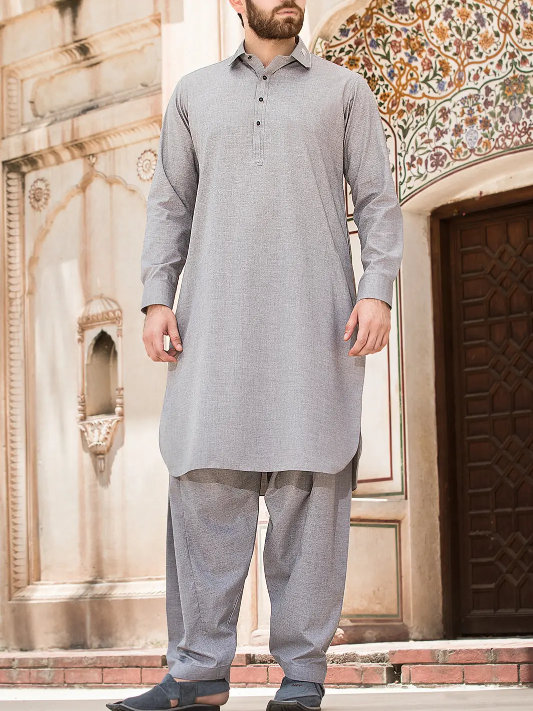 Light Grey Blended Kameez Shalwar - Alwa-Ks-124 1