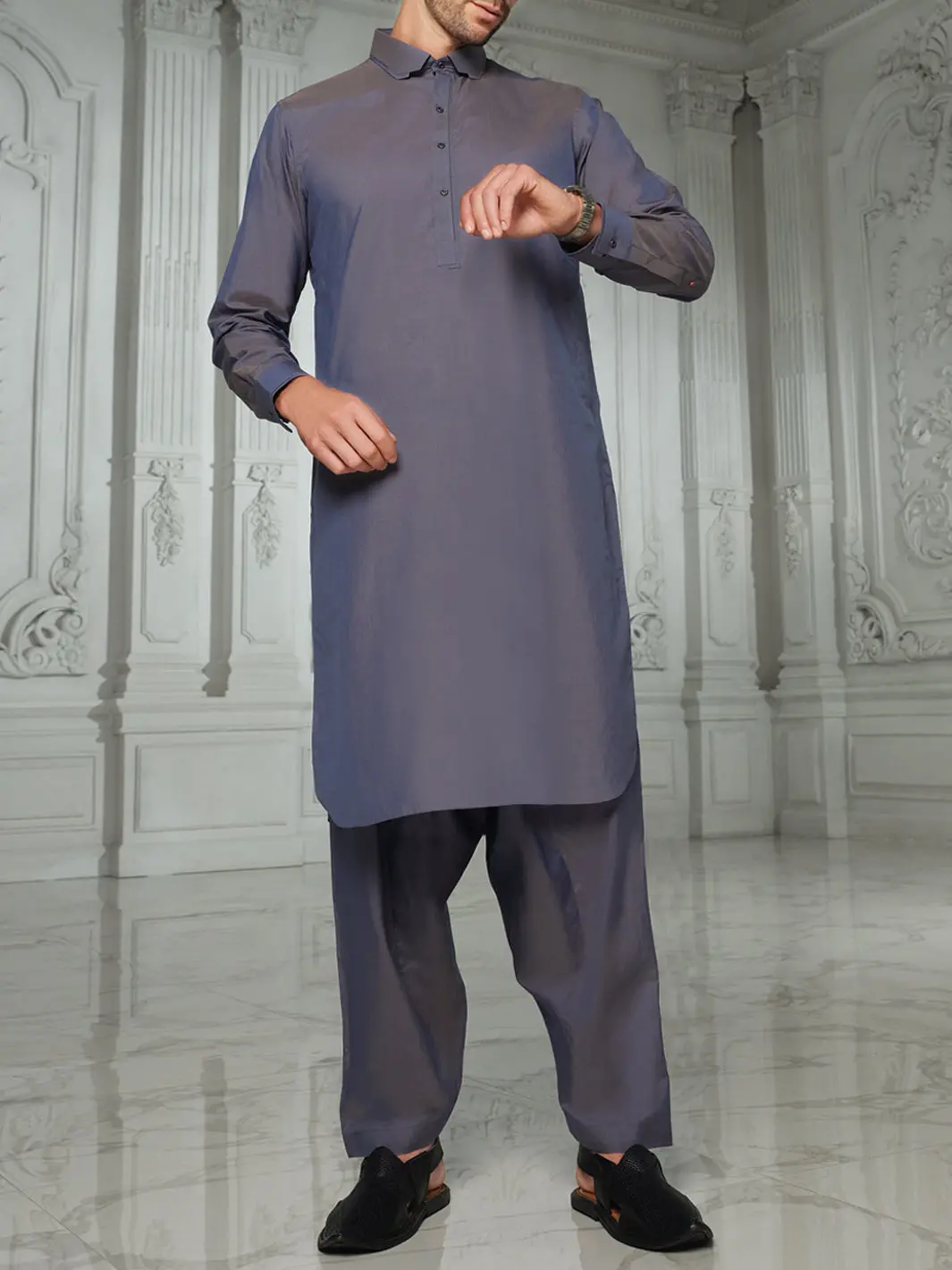 Light Blue Blended Kameez Shalwar - Alwa-Ks-129 1