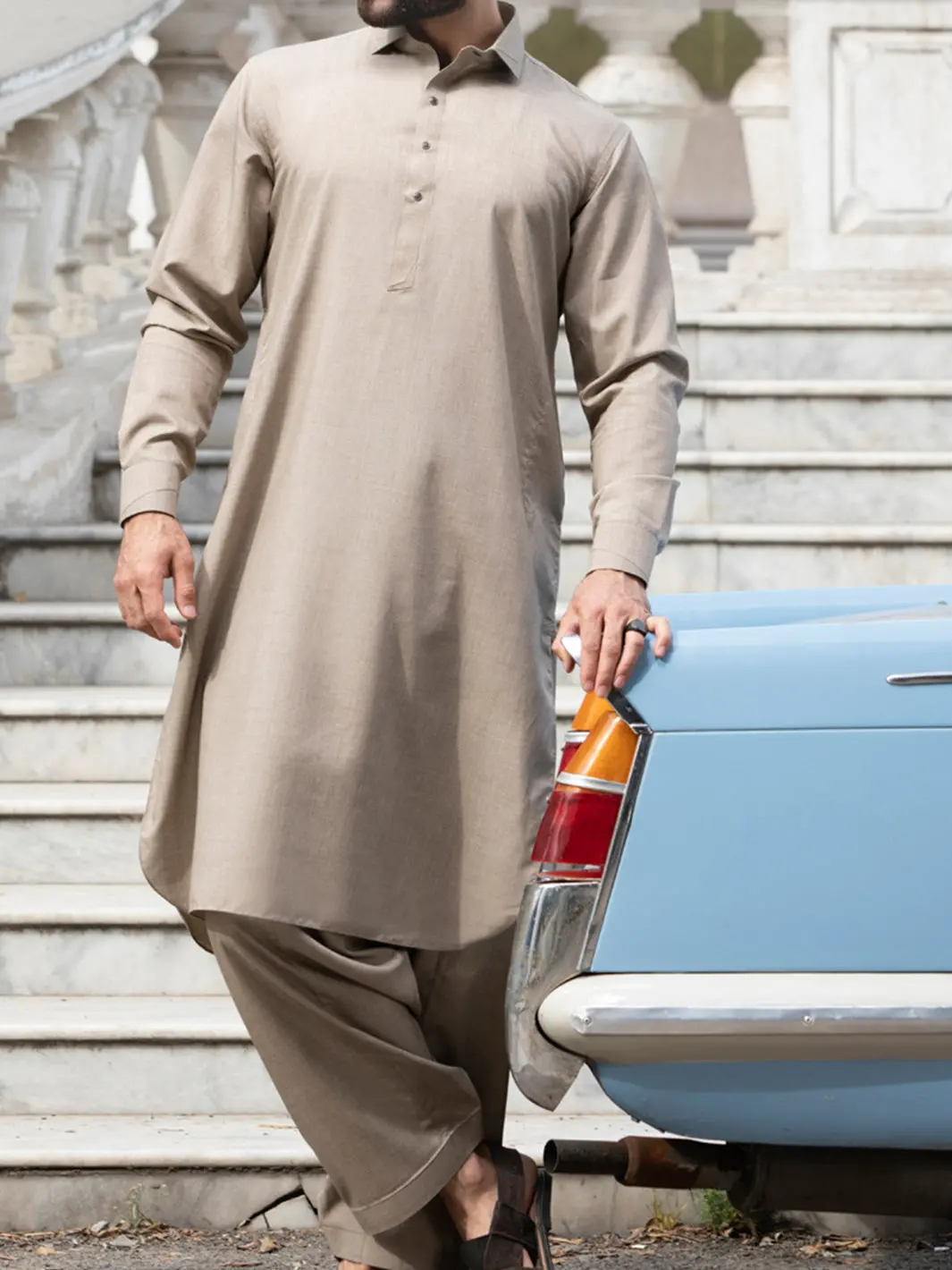 Sand Colored Blended Kameez Shalwar - Alwa-Ks-133 1