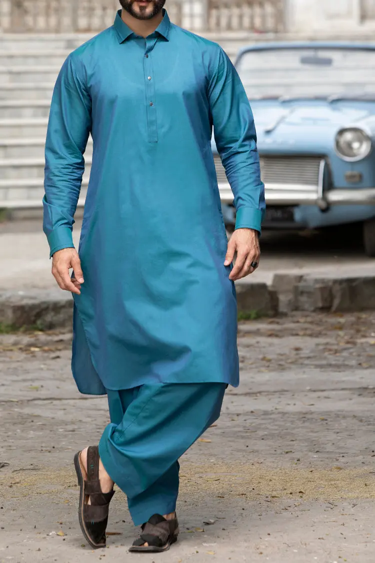 Blue Cotton Kameez Shalwar - Alwa-Ks-134 1
