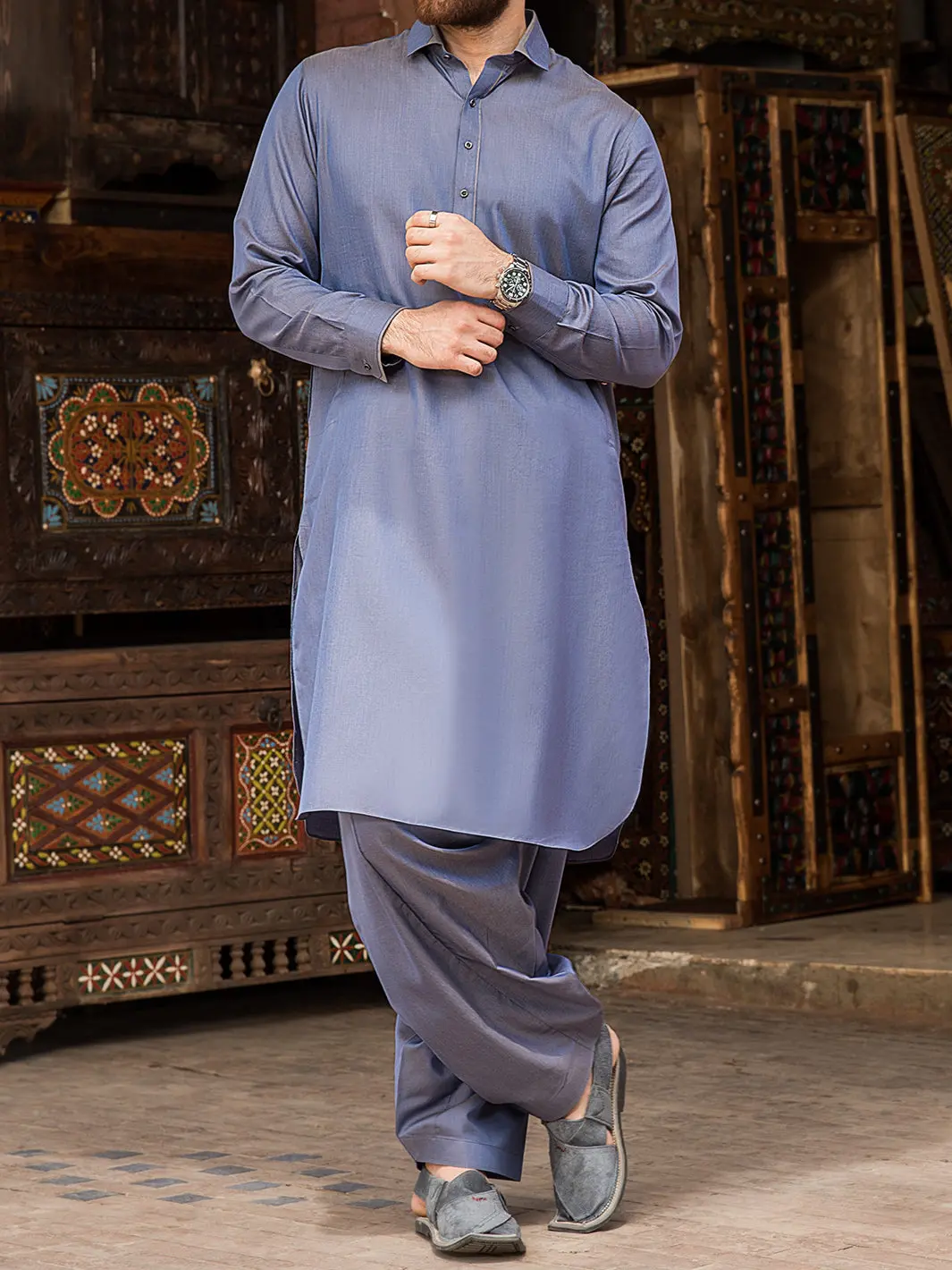 Light Blue Cotton Kameez Shalwar - Alwa-Ks-141 1