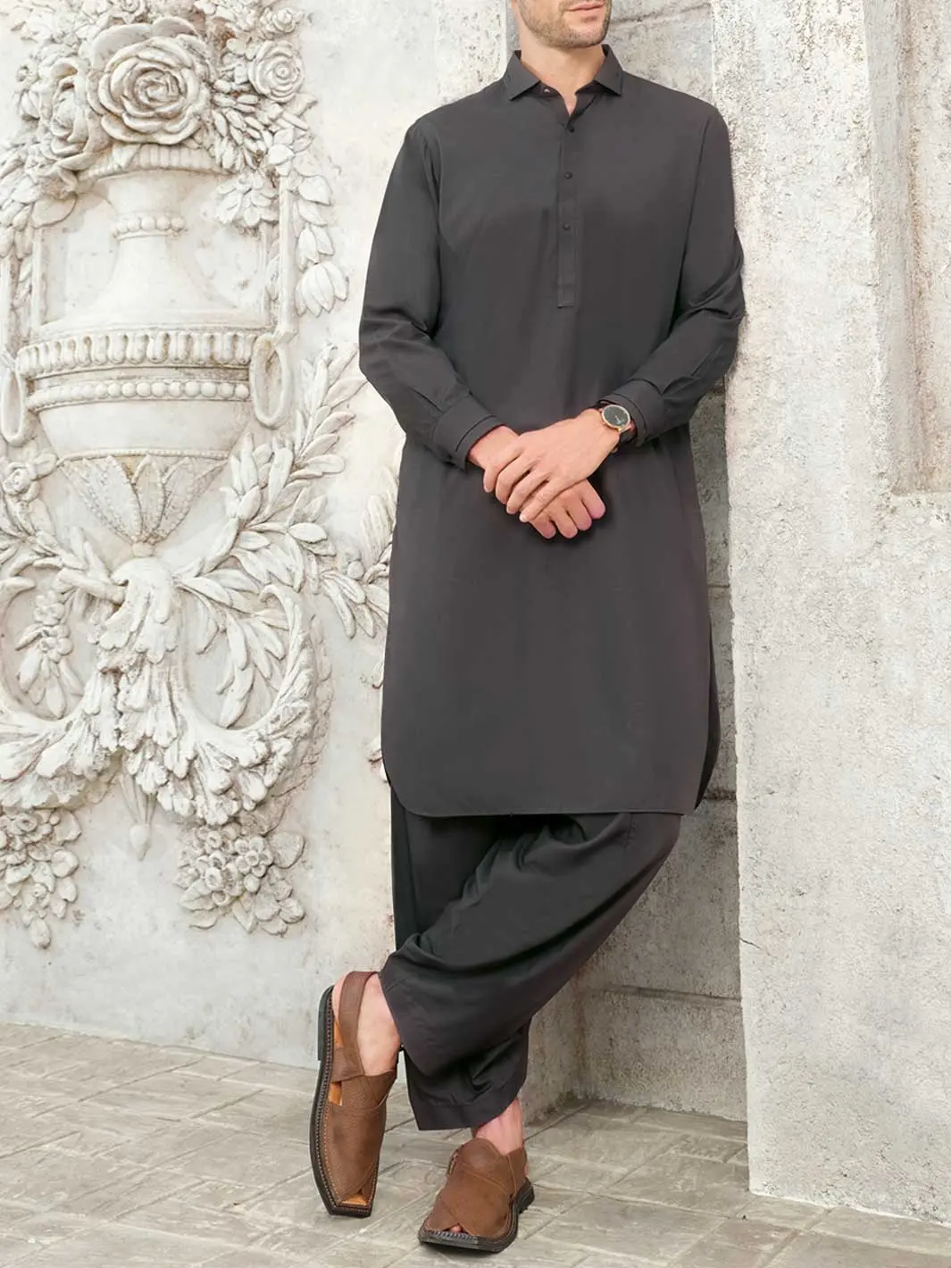 Grey Blended Kameez Shalwar - Alwa-Ks-165 1