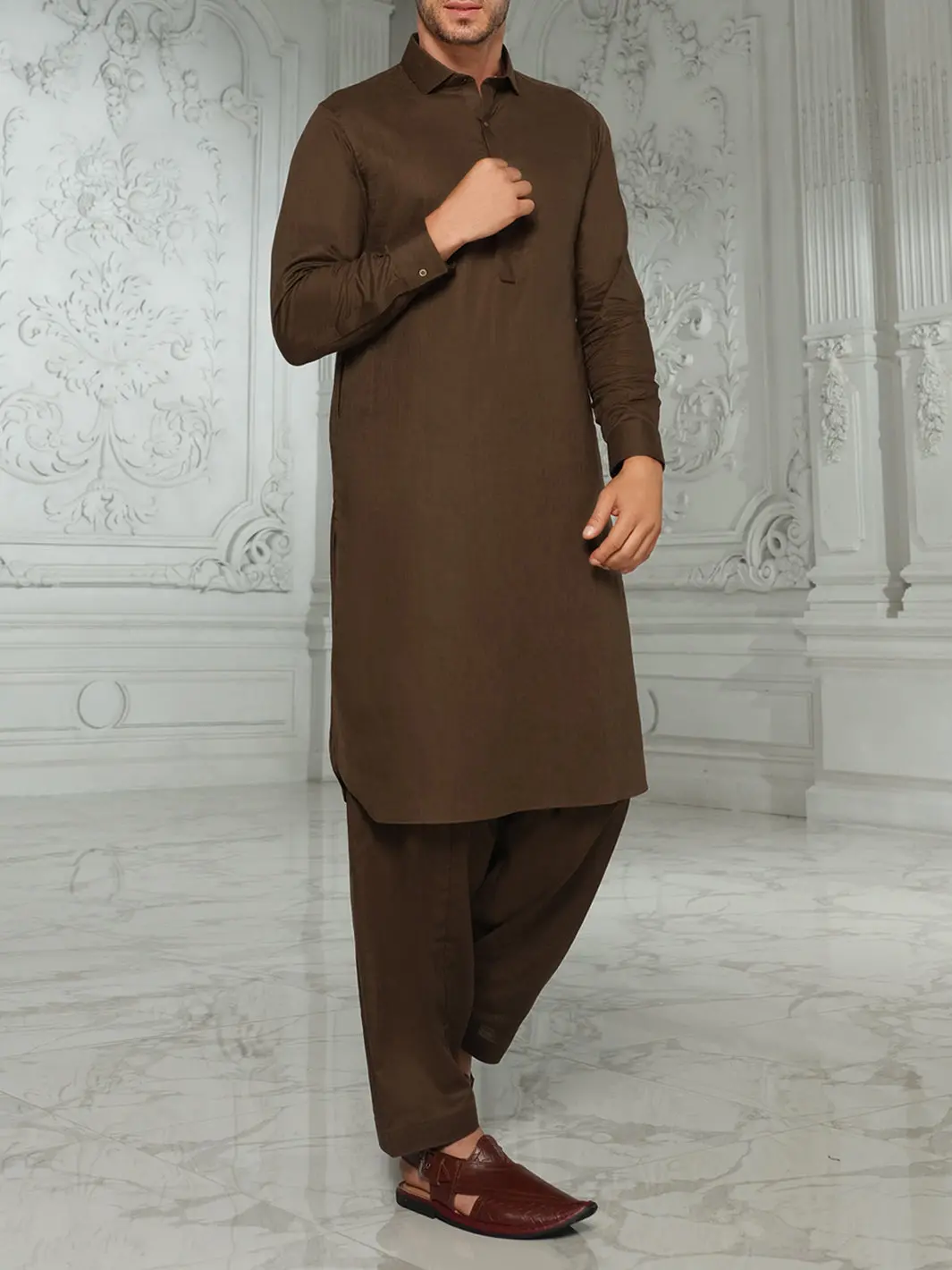 Brown Blended Kameez Shalwar - Alwa-Ks-174 1