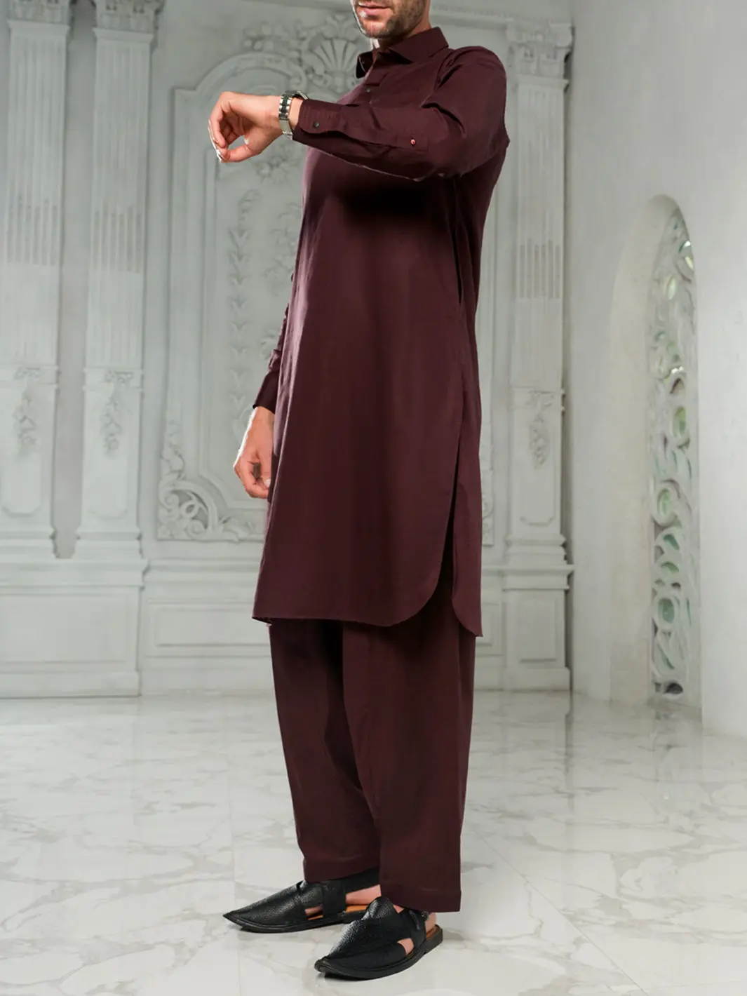 Maroon Blended Kameez Shalwar - Alwa-Ks-176 1