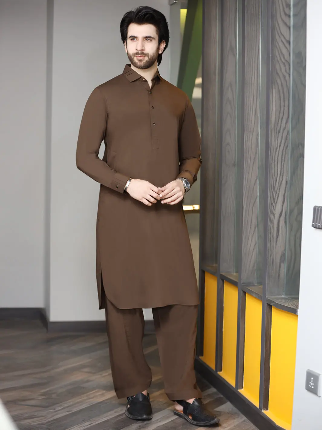 Brown Blended Kameez Shalwar - Alwa-Ks-183 1