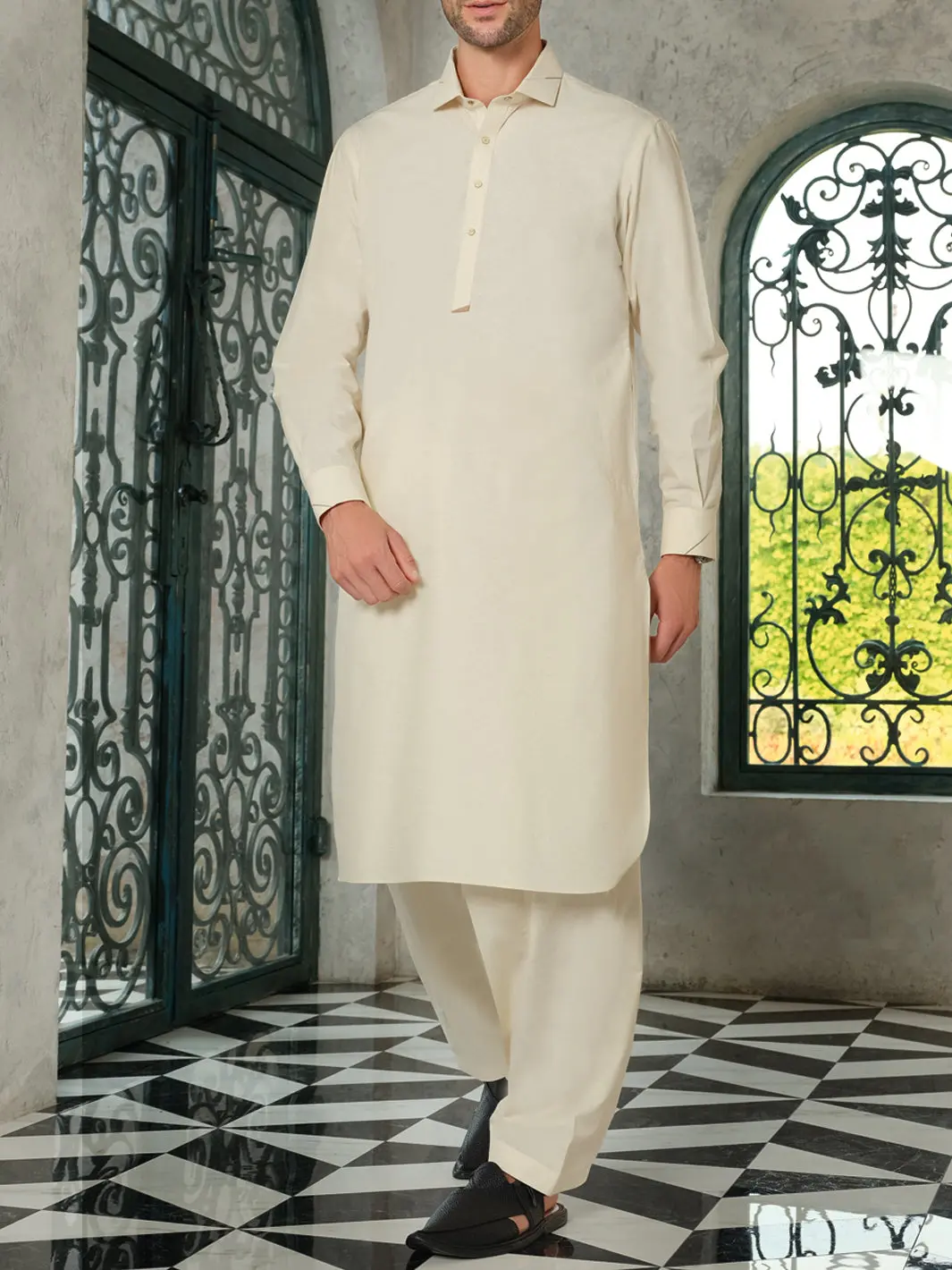 Cream Blended Kameez Shalwar - Alwa-Ks-188 1