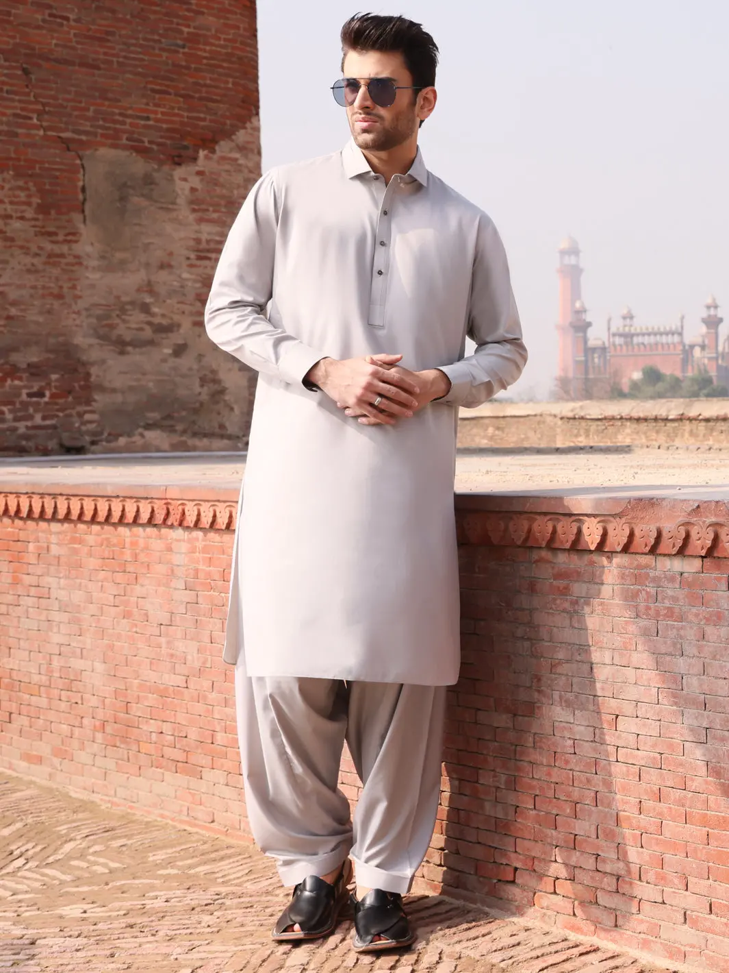 Ash Grey Blended Kameez Shalwar - Alwa-Ks-194 1