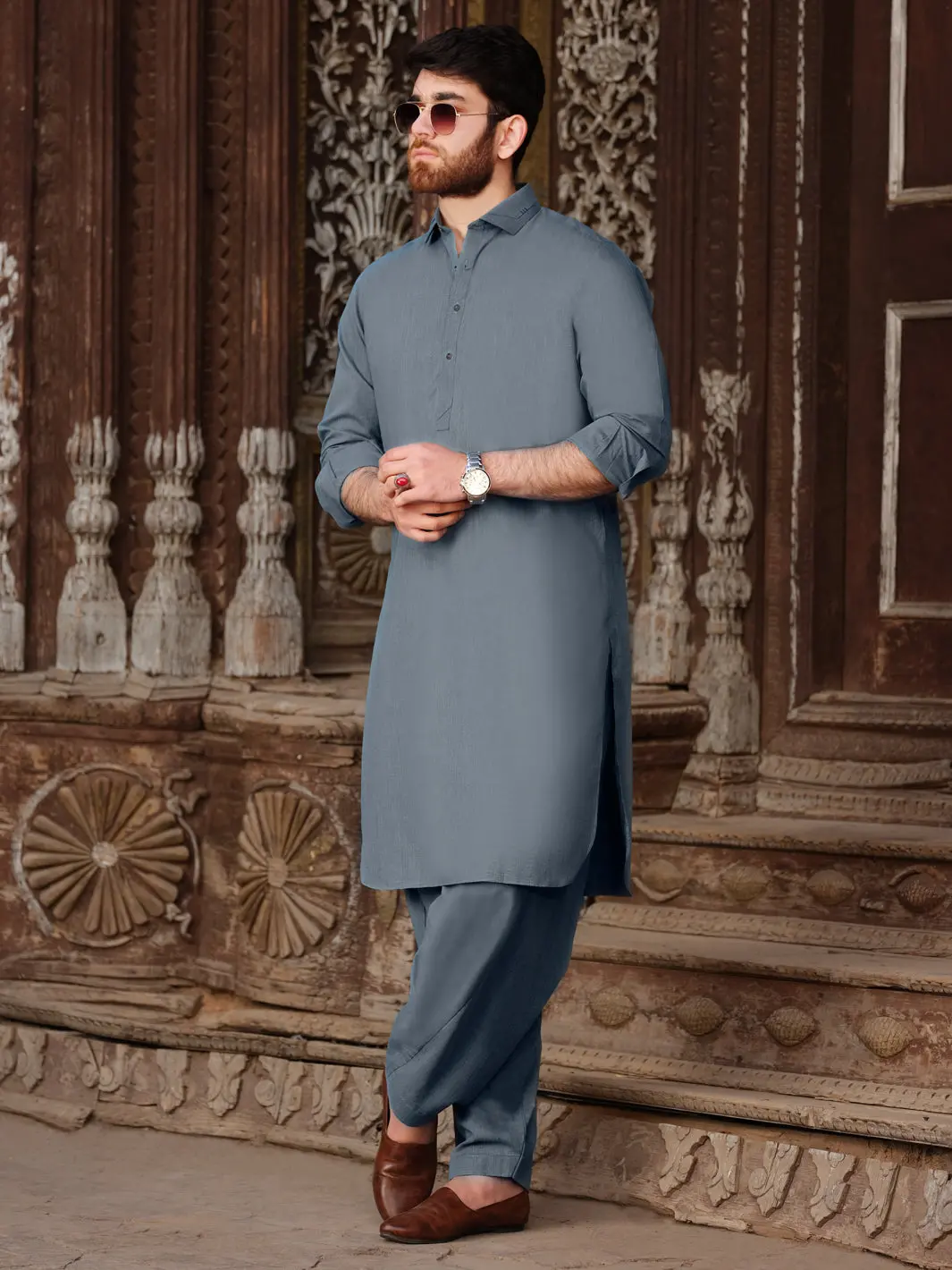 Light Blue Blended Kameez Shalwar - Alwa-Ks-201 1