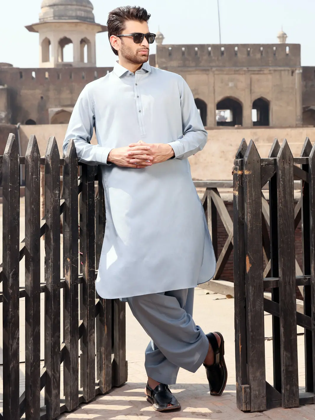 Light Blue Blended Kameez Shalwar - Alwa-Ks-203 1