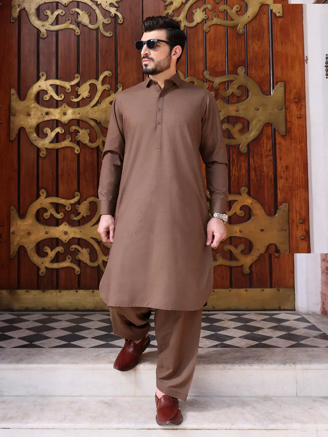 Brown Blended Kameez Shalwar - Alwa-Ks-205 1