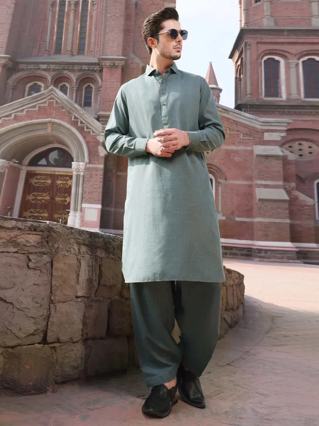 Green Blended Kameez Shalwar - Alwa-Ks-211 1