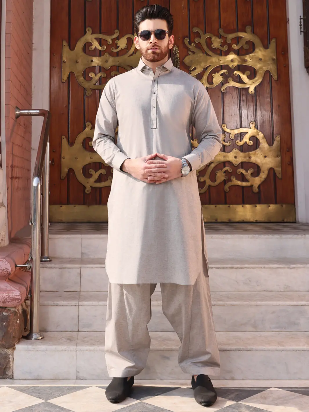 Grey Cotton Kameez Shalwar - Alwa-Ks-217 1