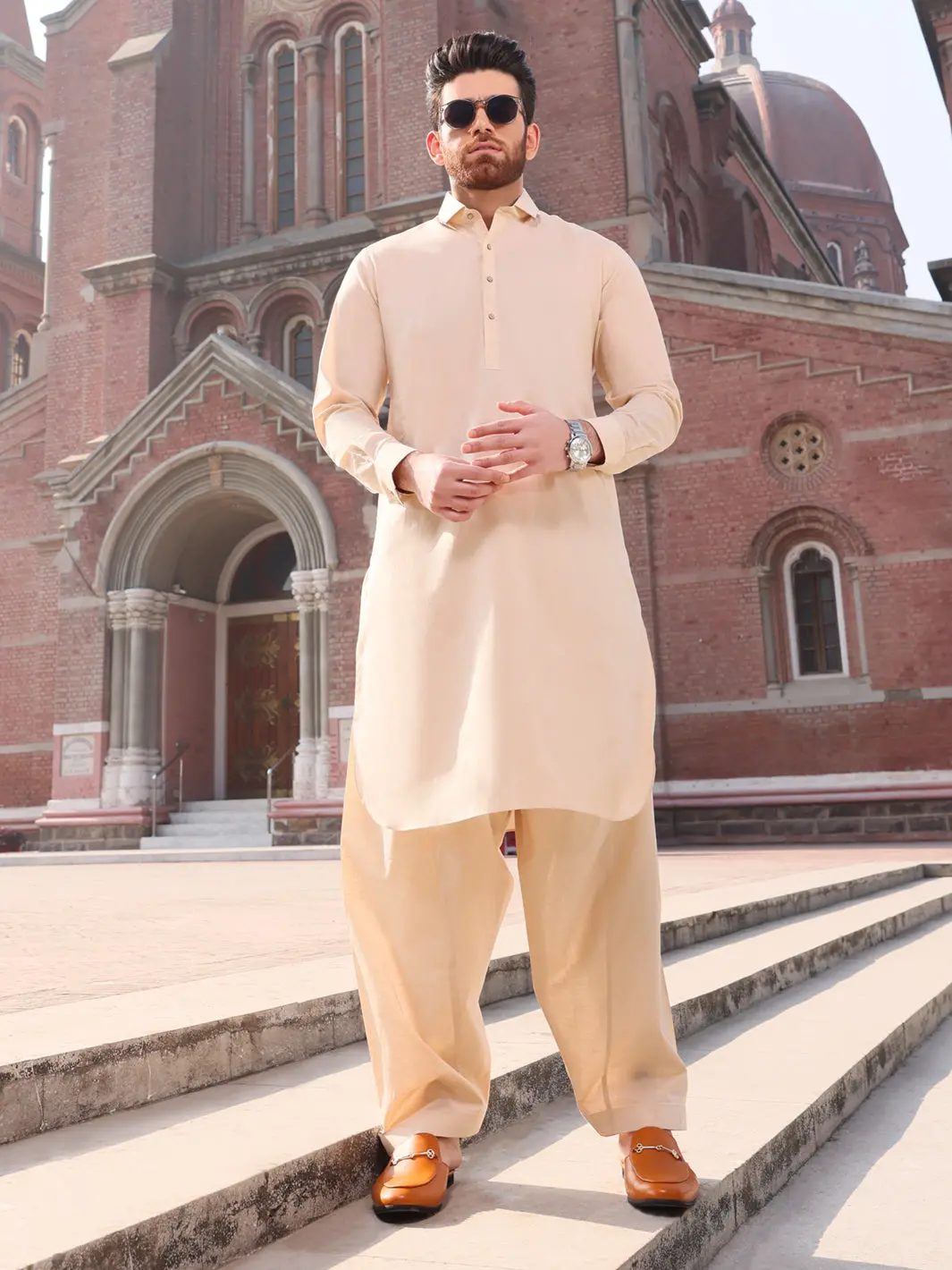 Beige Cotton Kameez Shalwar - Alwa-Ks-223 1