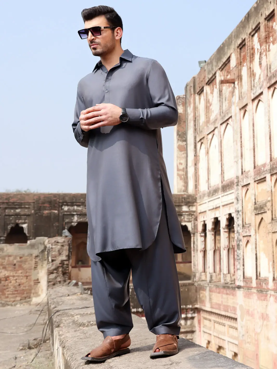 Grey Blended Kameez Shalwar - Alwa-Ks-236 1