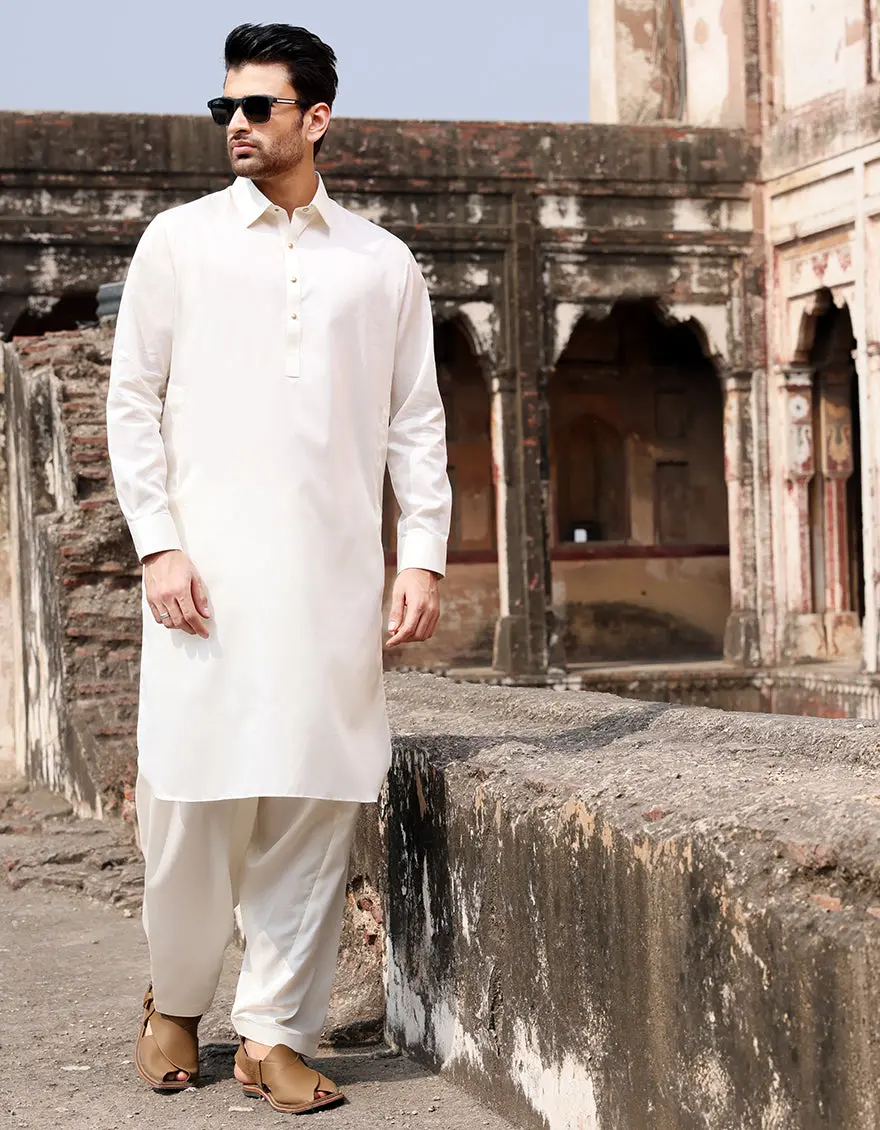 Off White Blended Kameez Shalwar - Alwa-Ks-243 1