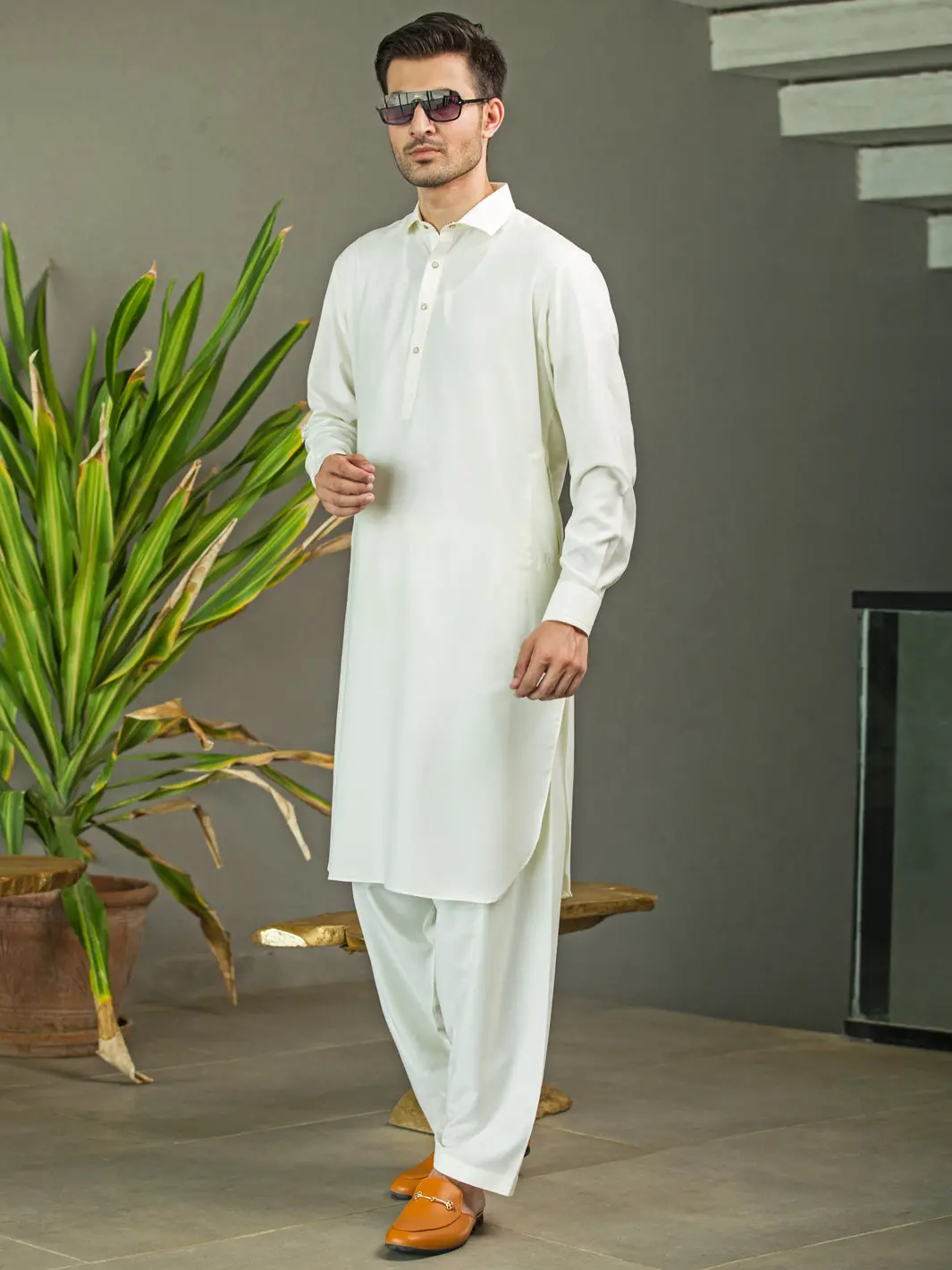 Off White Blended Kameez Shalwar - Alwa-Ks-249 1