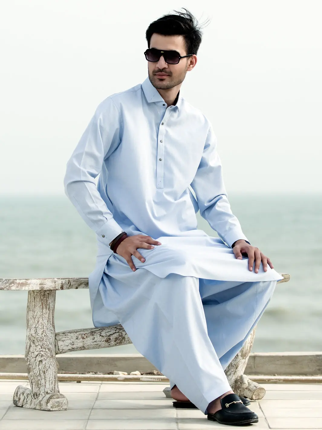 Light Blue Blended Kameez Shalwar - Alwa-Ks-250 1