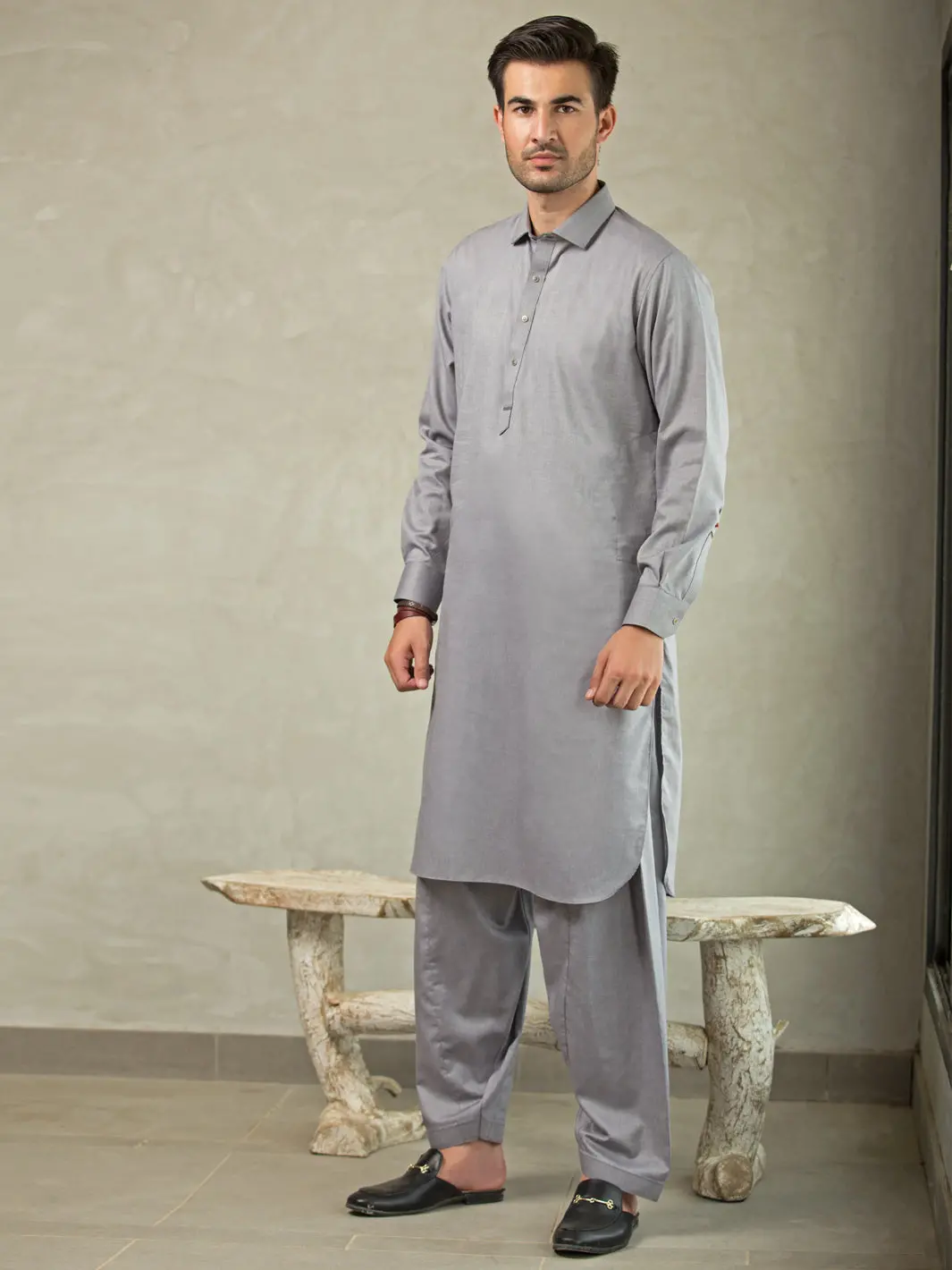 Light Grey Blended Kameez Shalwar - Alwa-Ks-251 1