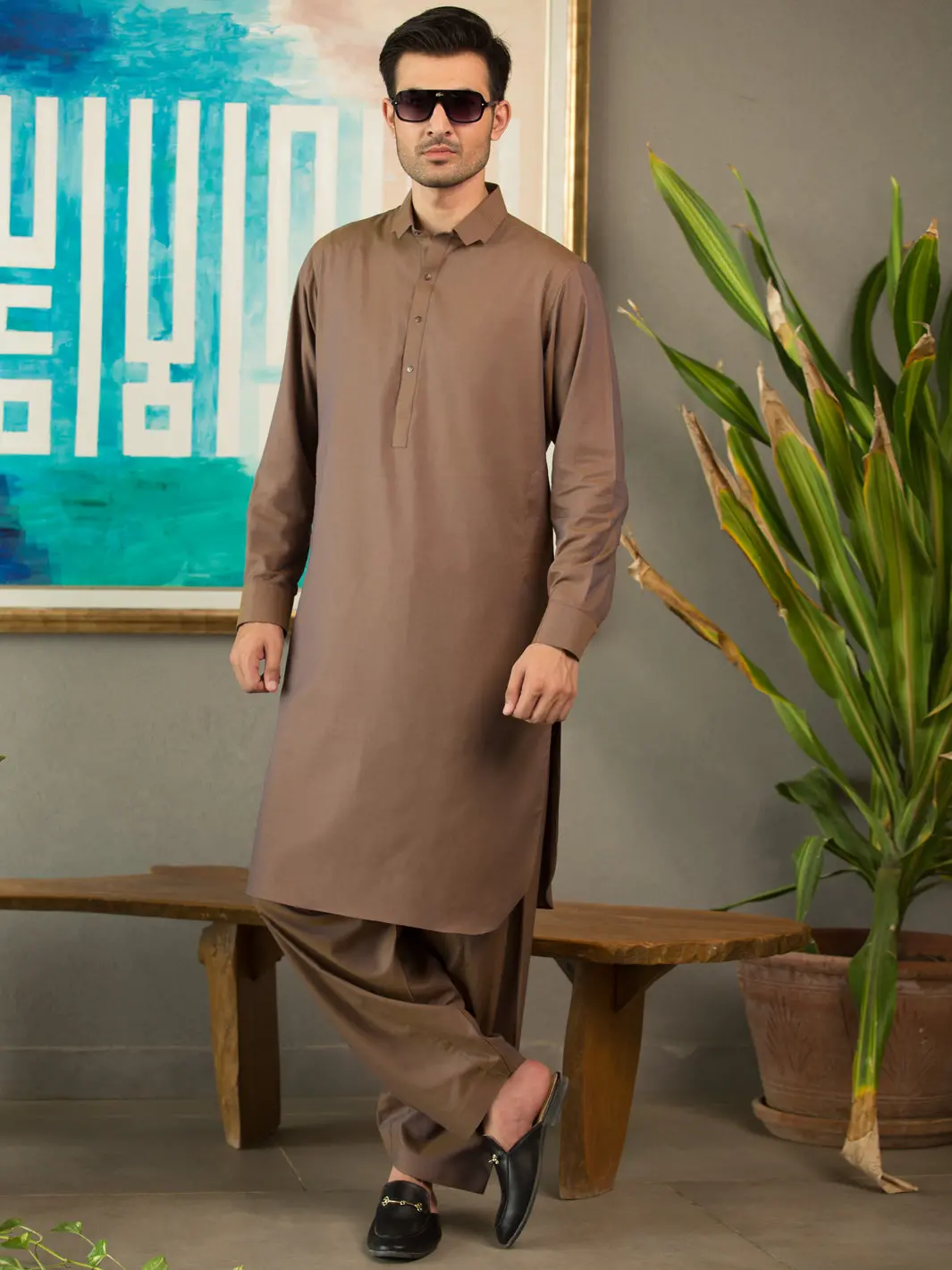 Brown Blended Kameez Shalwar - Alwa-Ks-253 1