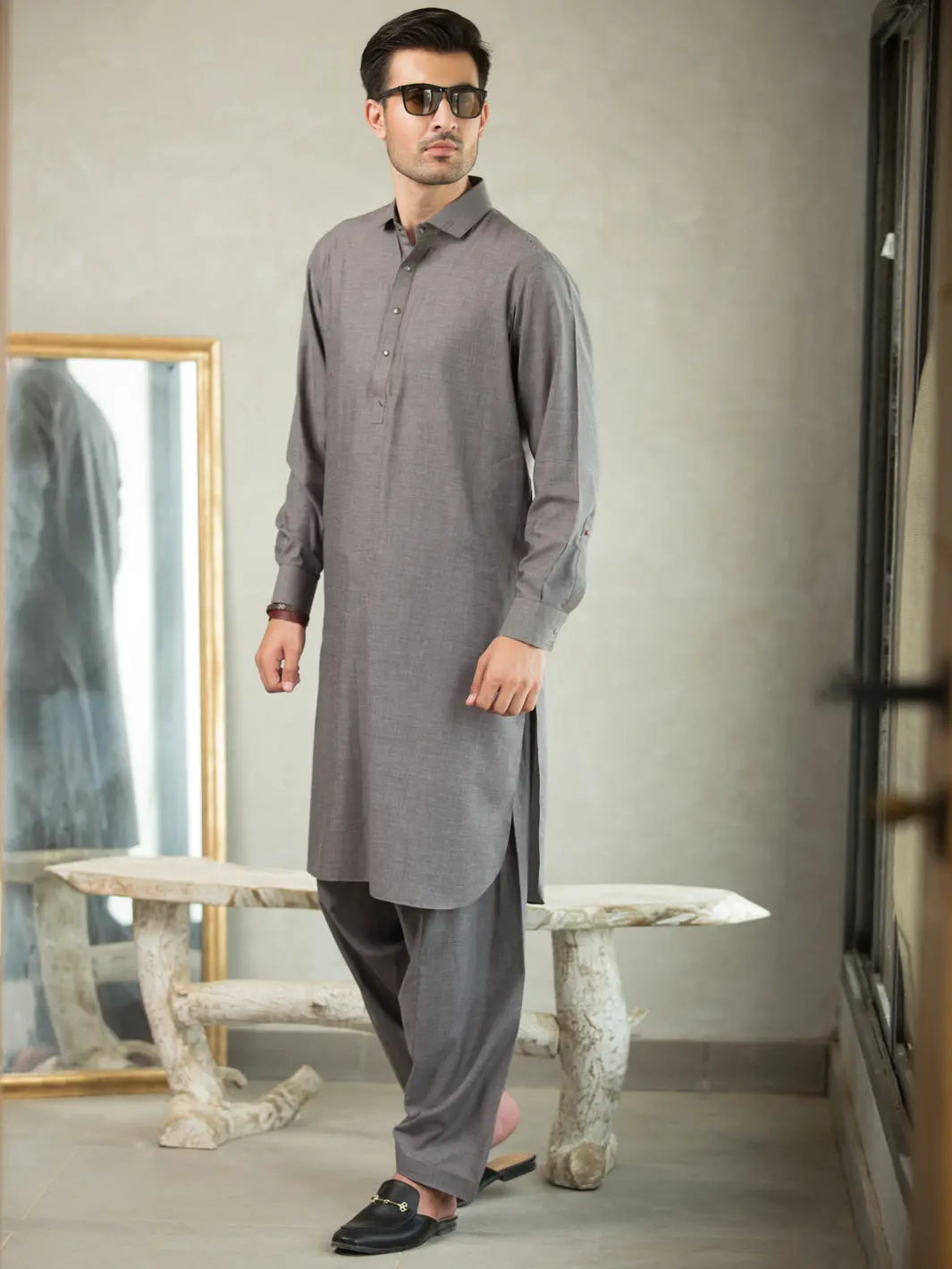 Light Grey Blended Kameez Shalwar - Alwa-Ks-256 1