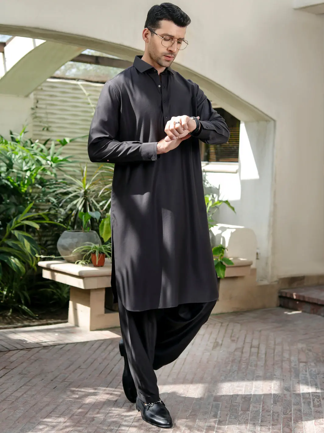 Dark Grey Kameez Shalwar - Alwa-Ks-283 1
