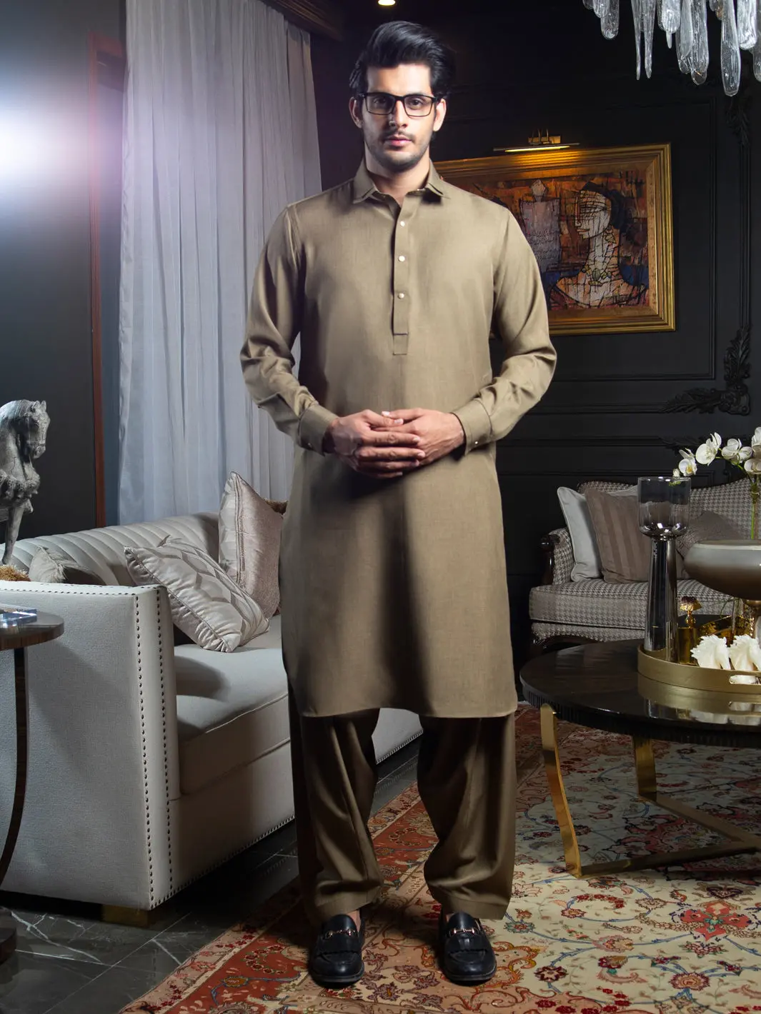 Khaki Blended Kameez Shalwar - Alwa-Ks-285 1