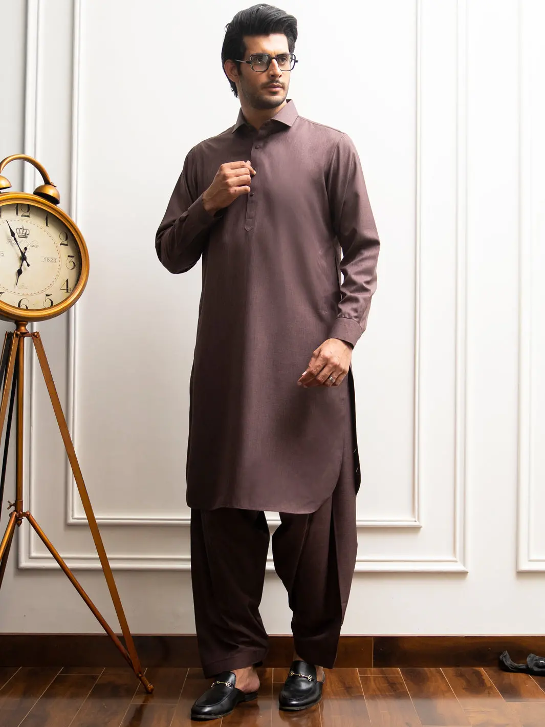 Brown Blended Kameez Shalwar - Alwa-Ks-286 1