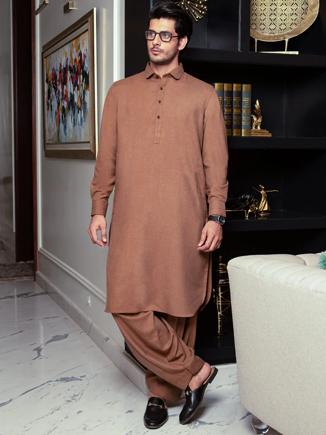 Brown Blended Kameez Shalwar - Alwa-Ks-293 1