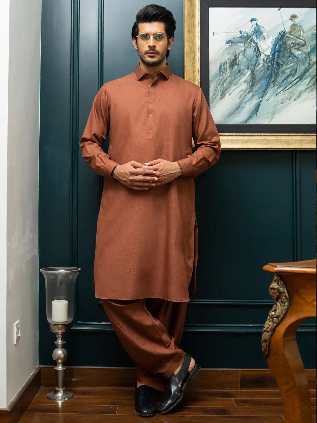 Rust Blended Kameez Shalwar - Alwa-Ks-294 1