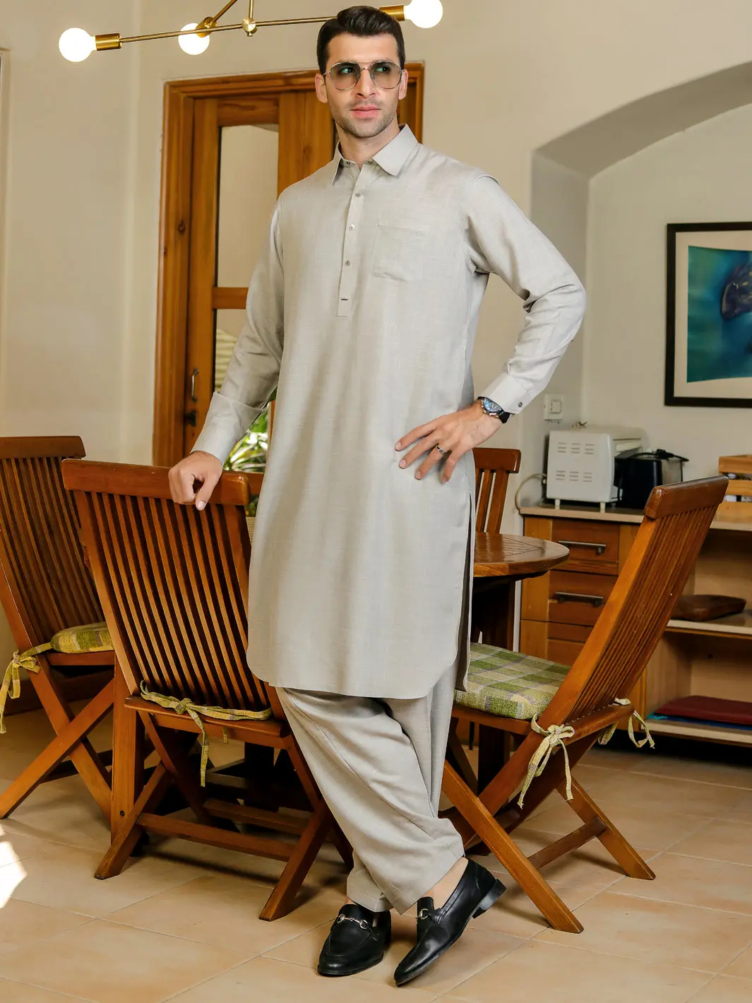 Ash Grey Kameez Shalwar - Alwa-Ks-298 1