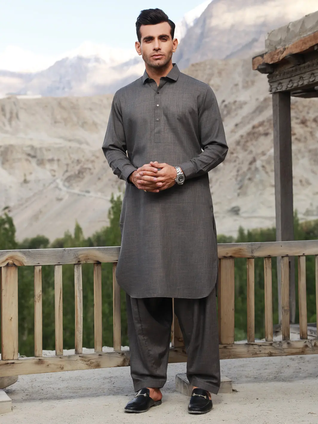 Ash Brown Blended Kameez Shalwar - Alwa-Ks-310 1