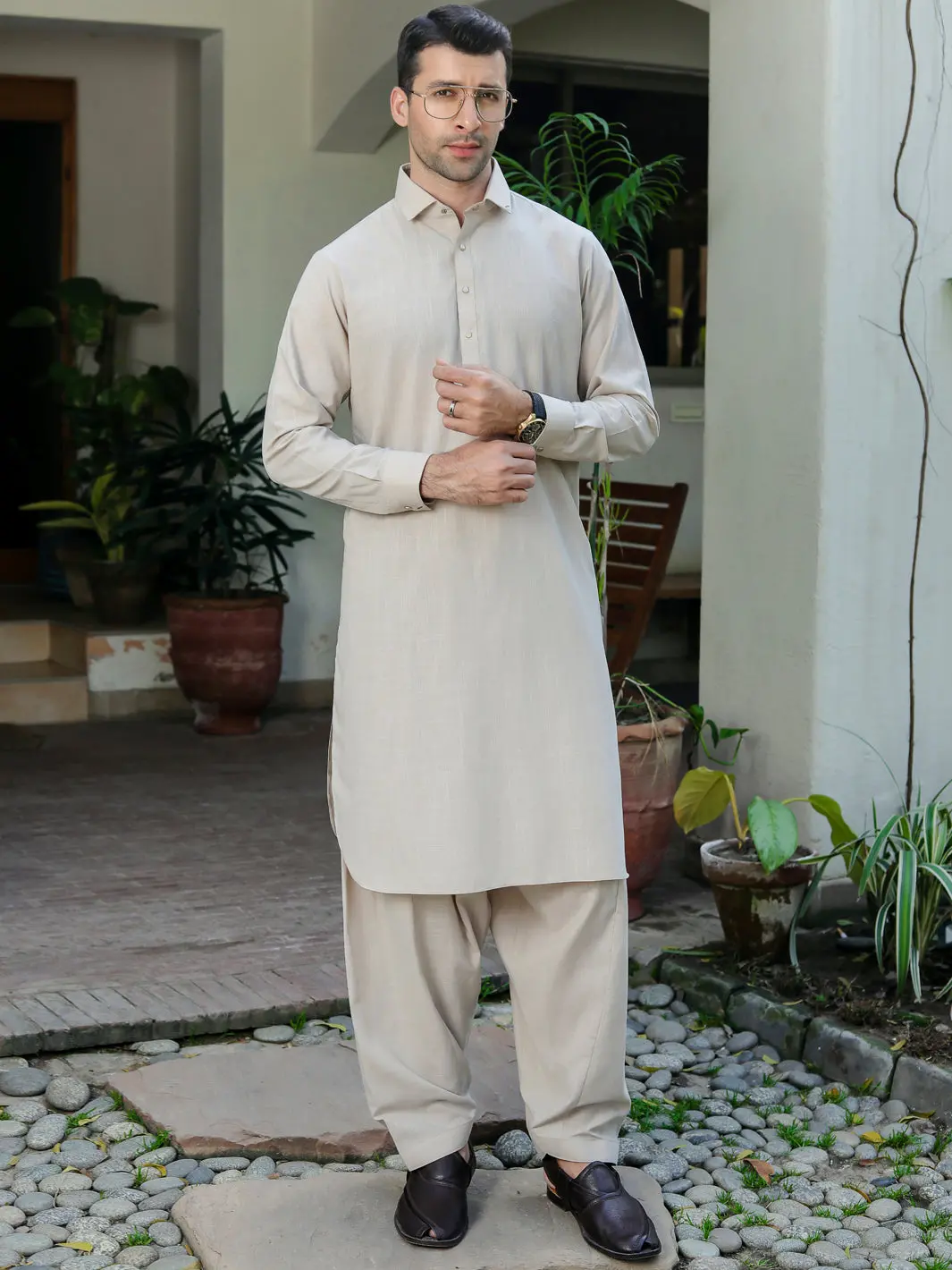 Beige Kameez Shalwar - Alwa-Ks-313 1
