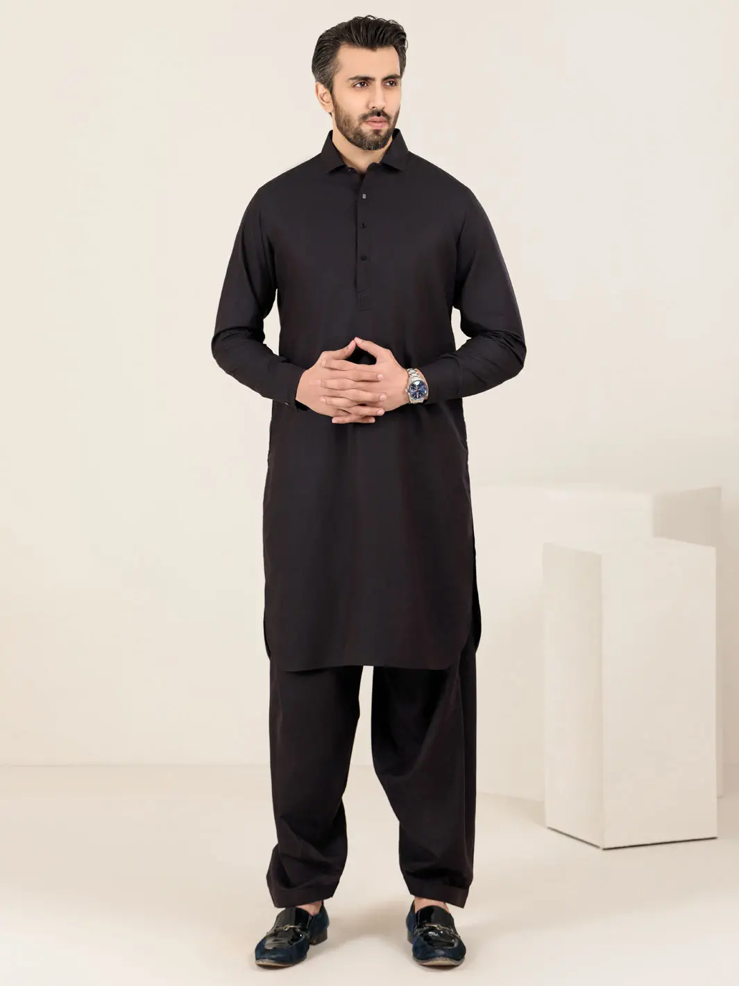 Dark Brown Blended Kameez Shalwar - Alwa-Ks-318 1