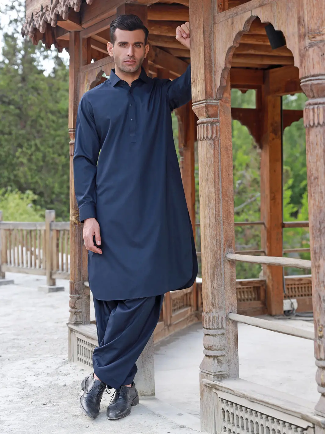 Midnight Blue Blended Kameez Shalwar - Alwa-Ks-319 1
