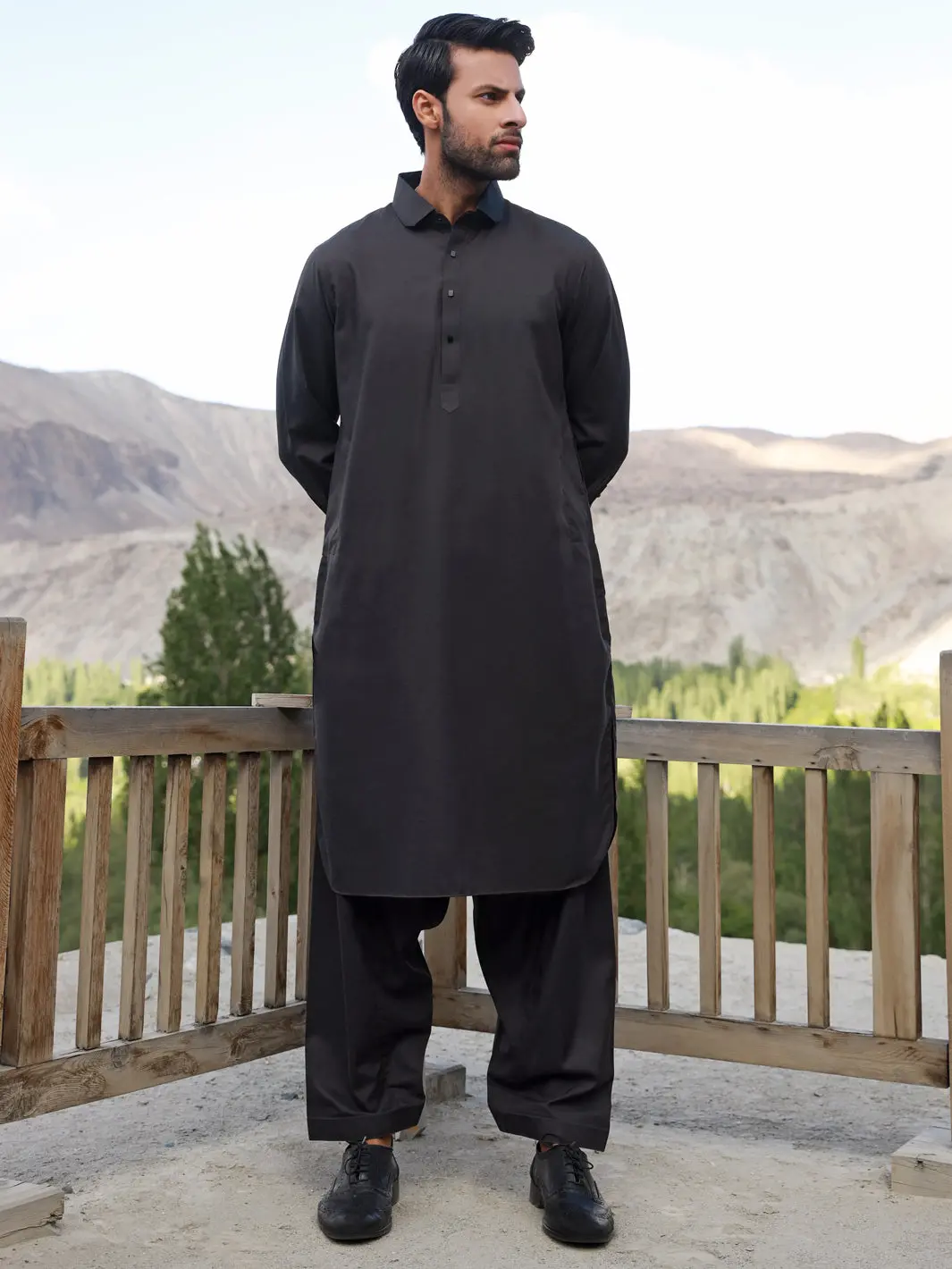 Dark Grey Blended Kameez Shalwar - Alwa-Ks-321 1