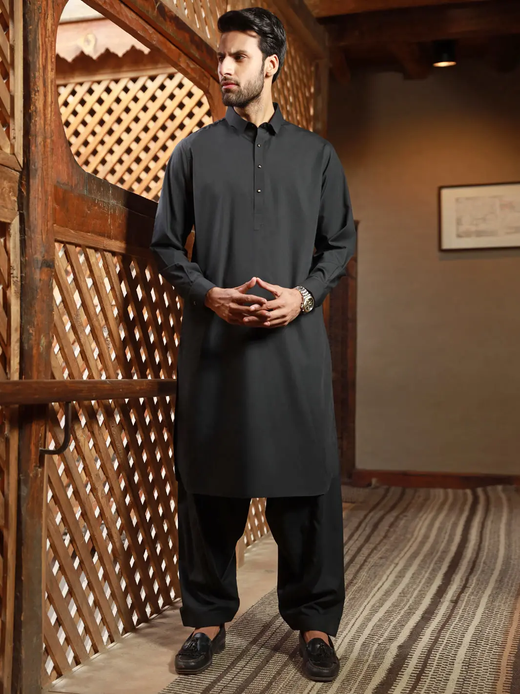 Black Blended Kameez Shalwar - Alwa-Ks-322 1