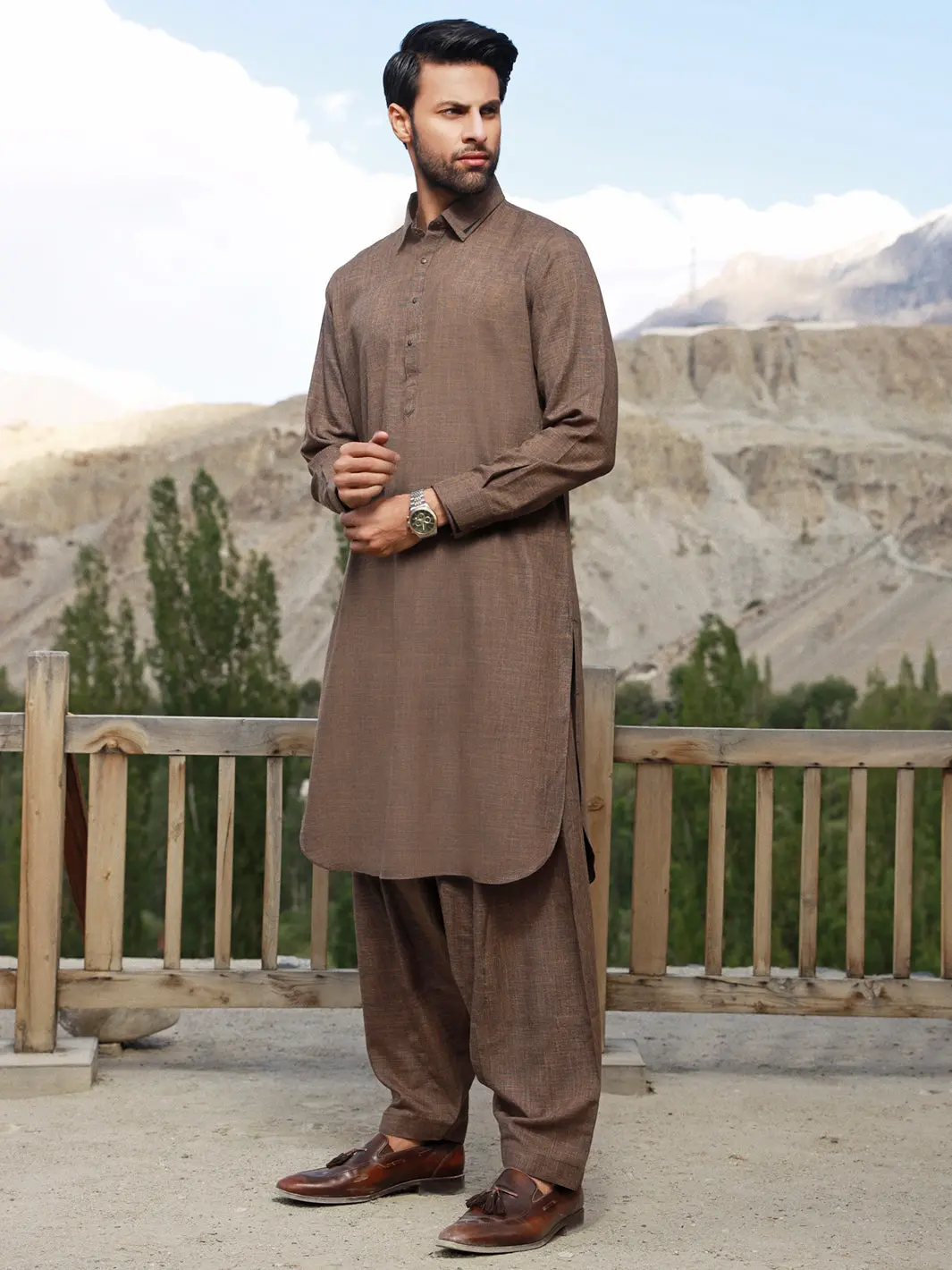 Brown Blended Kameez Shalwar - Alwa-Ks-329 1