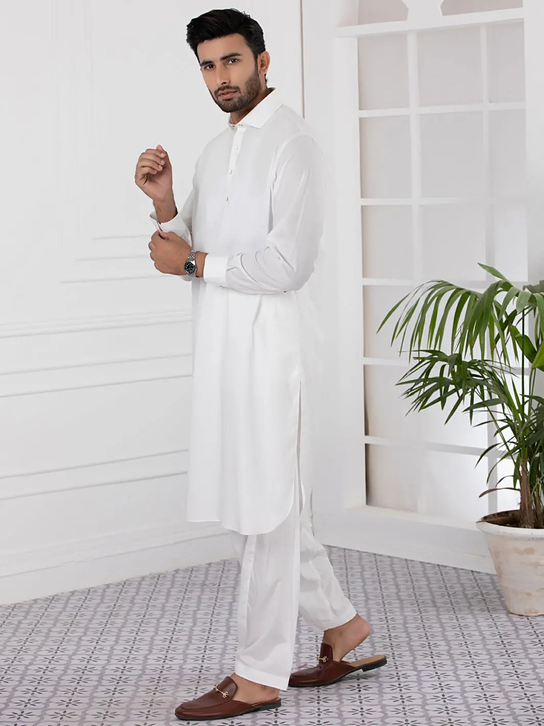 White Cotton Kameez Shalwar - Alwa-Ks-334 1