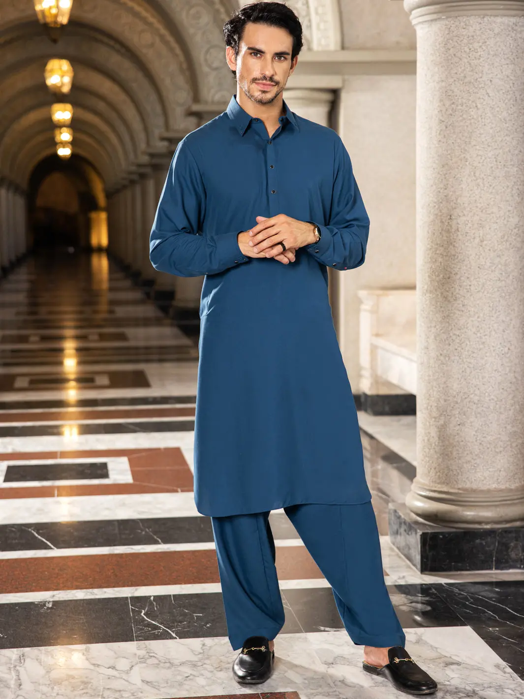 Teal Blue Blended Kameez Shalwar - Alwa-Ks-417 1
