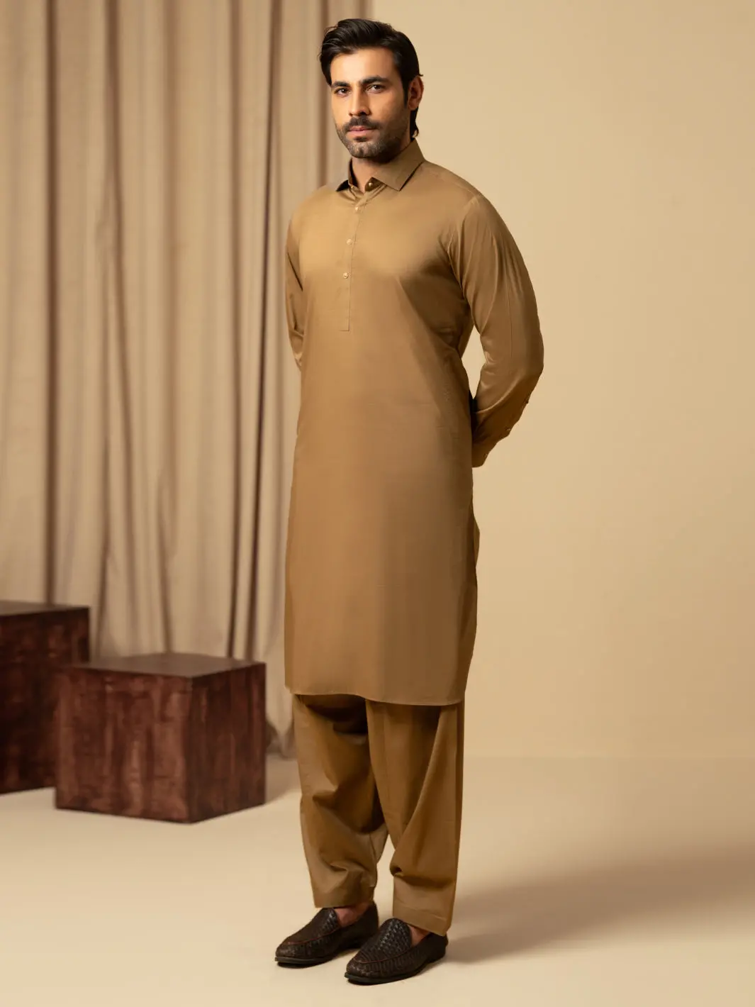Light Brown Cotton Kameez Shalwar - Alwa-Ks-541 1