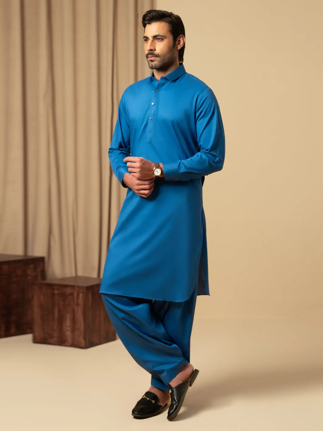 Blue Cotton Kameez Shalwar - Alwa-Ks-544 1