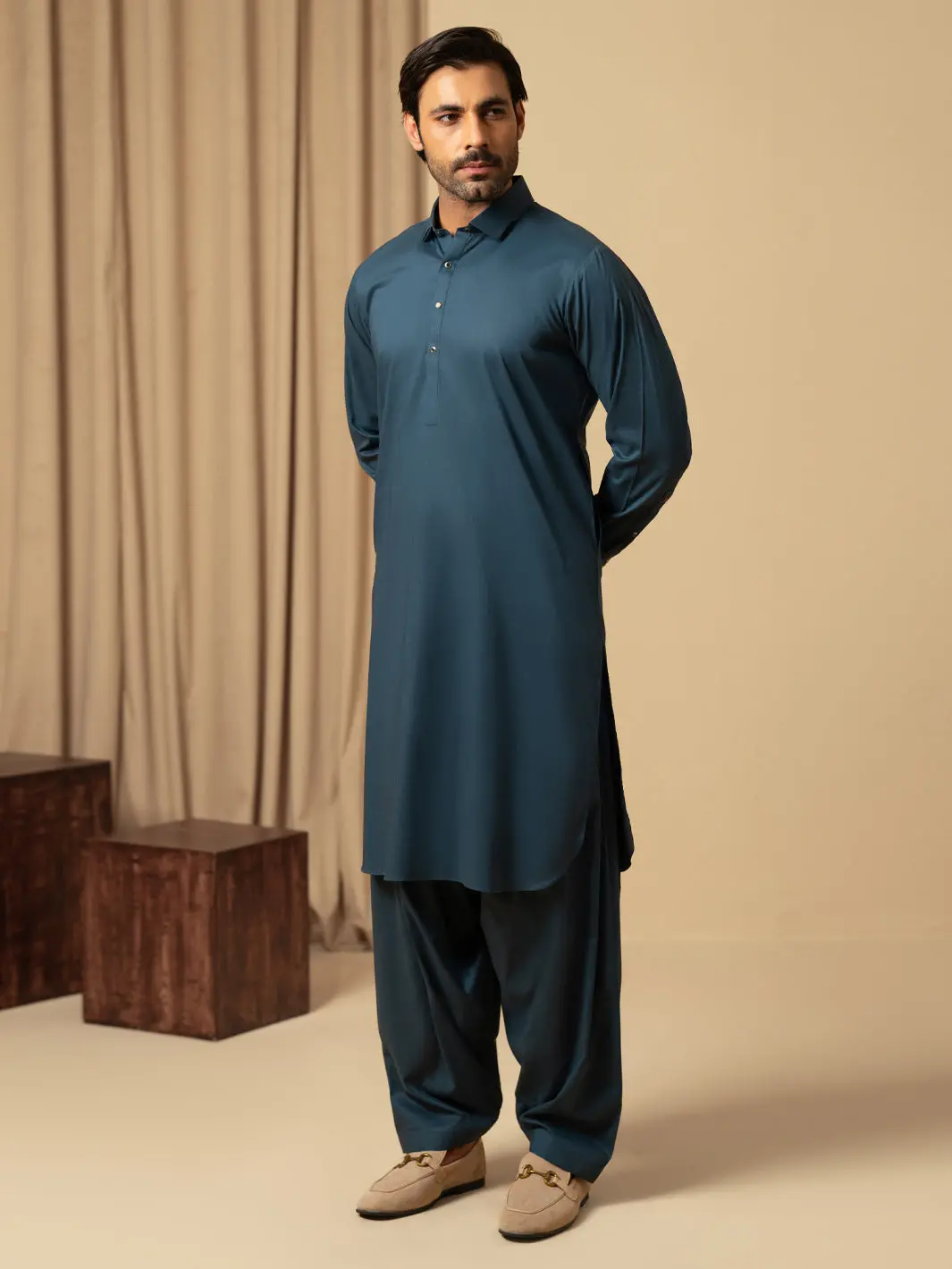 Dark Teal Cotton Kameez Shalwar - Alwa-Ks-577 1