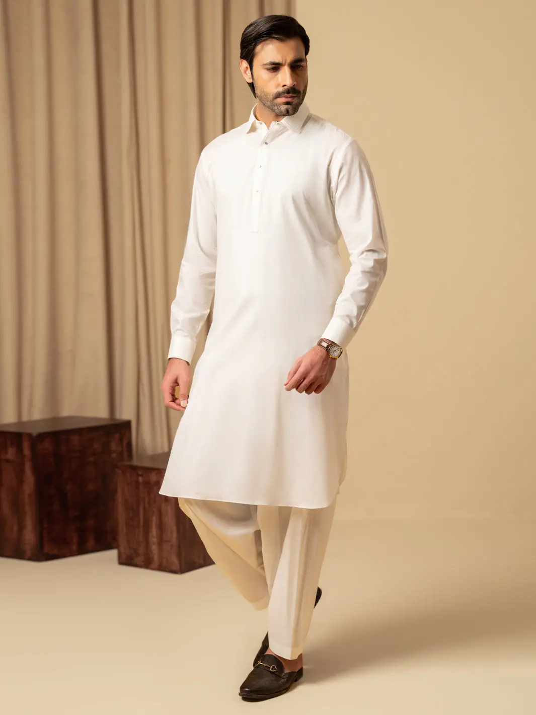 Off White Cotton Kameez Shalwar - Alwa-Ks-581 1